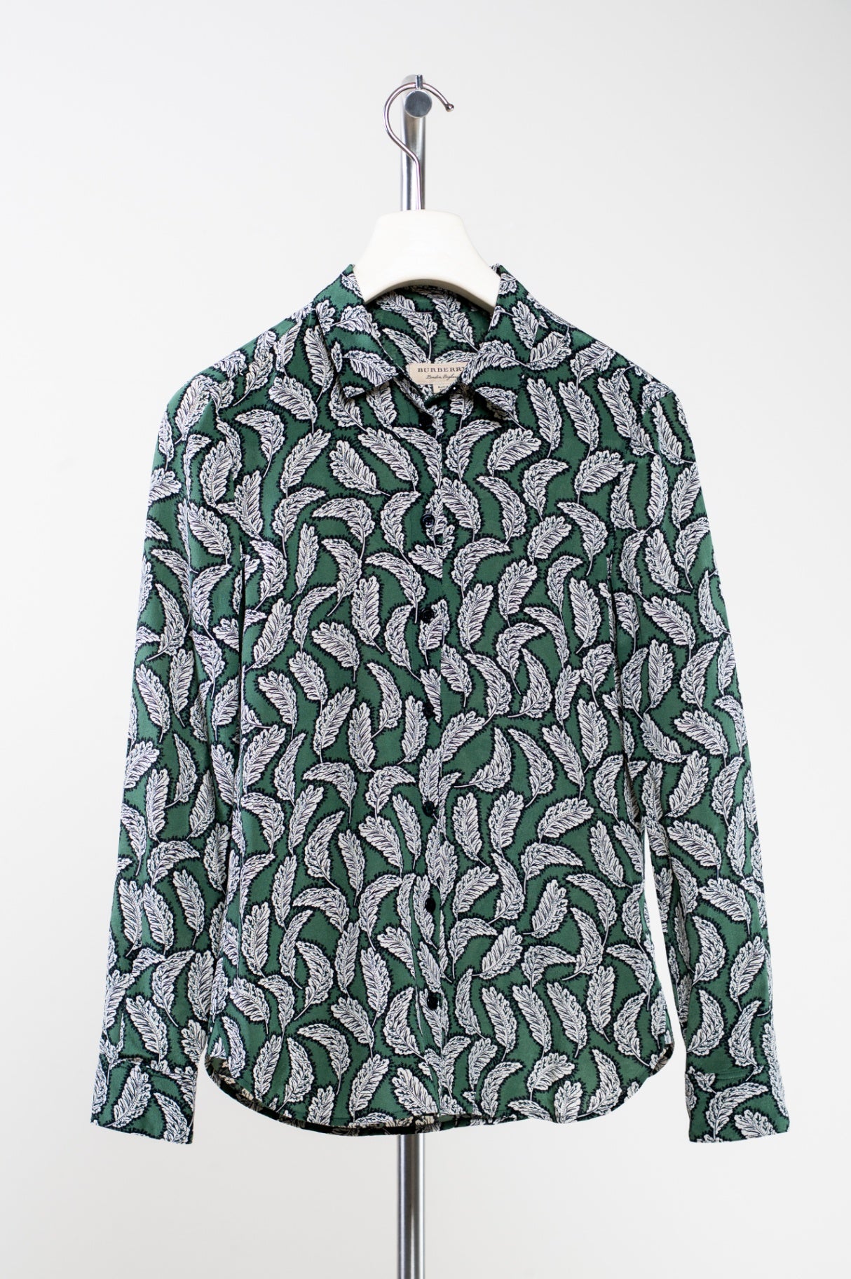 Green Leaf Silk Button-Up Shirt chdup