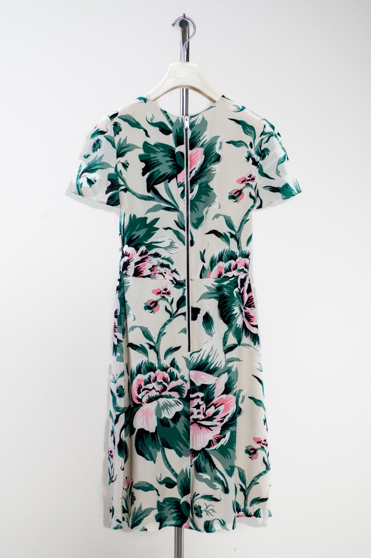 Peony Rose Print Silk A-line Dress chdup