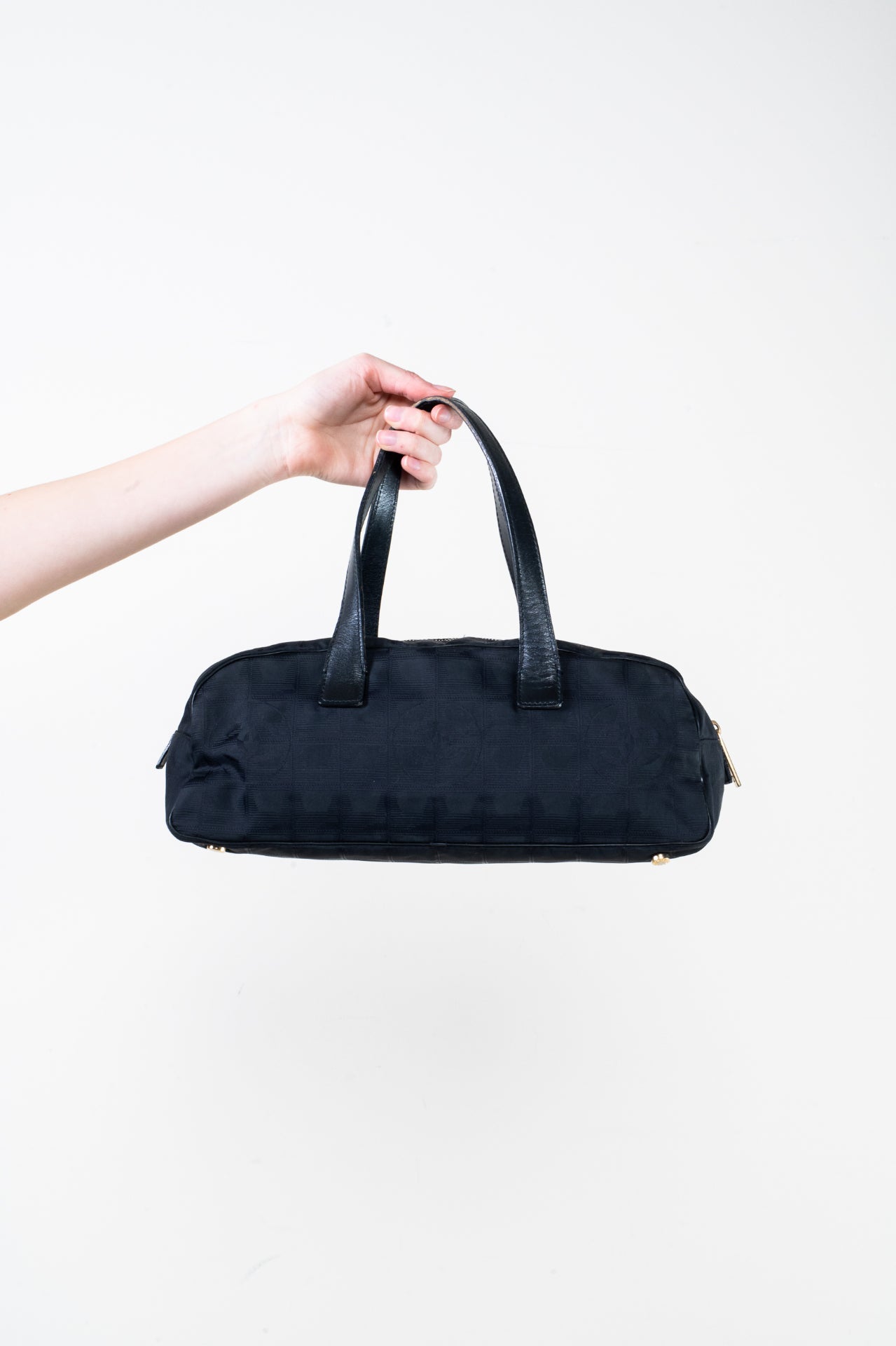 Black Canvas Top Handle Boton Bag