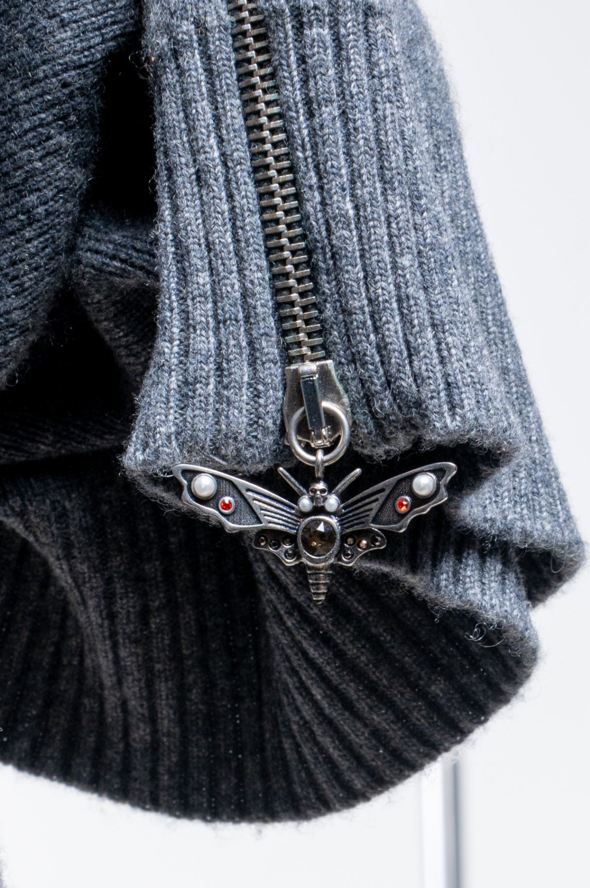 Gray Cashmere Sweater w/ Zipper Detail on Side