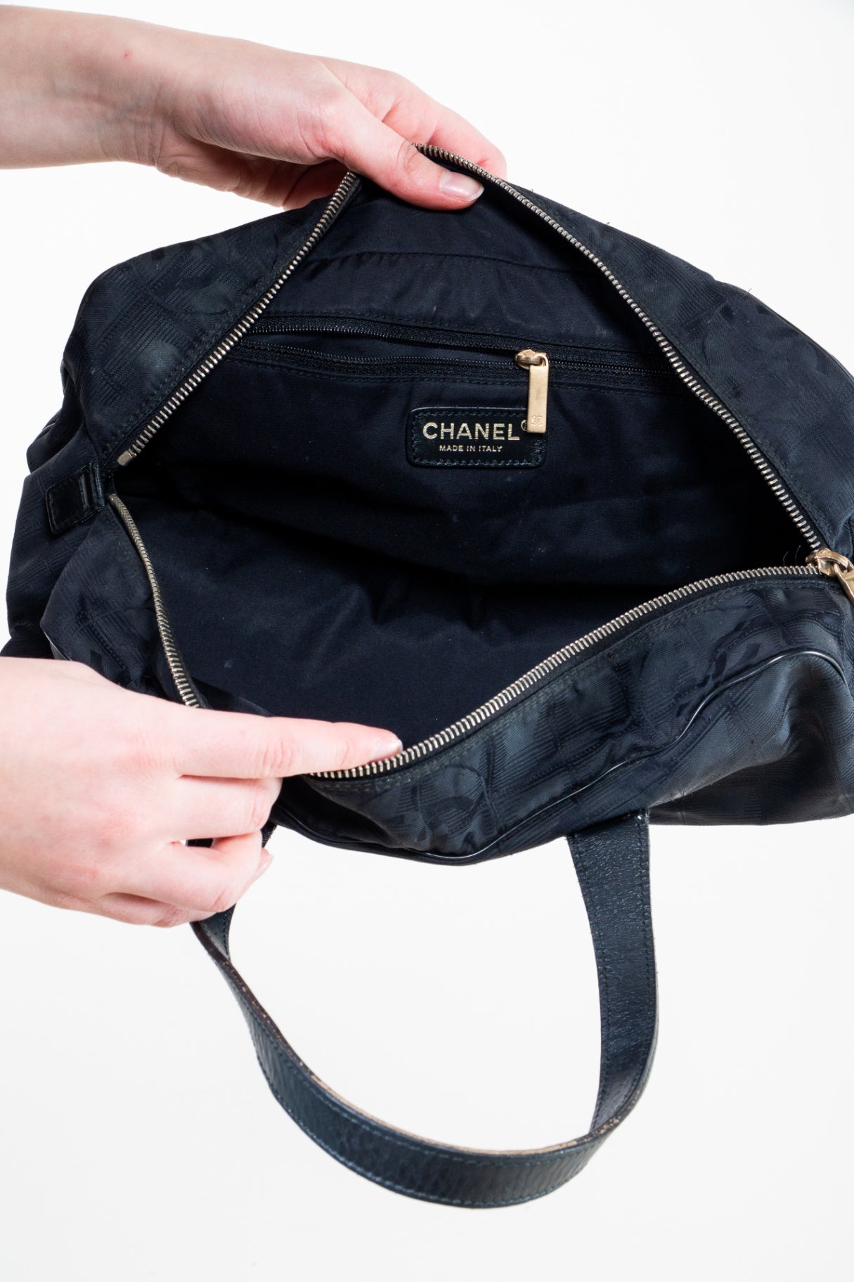 Black Canvas Top Handle Boton Bag