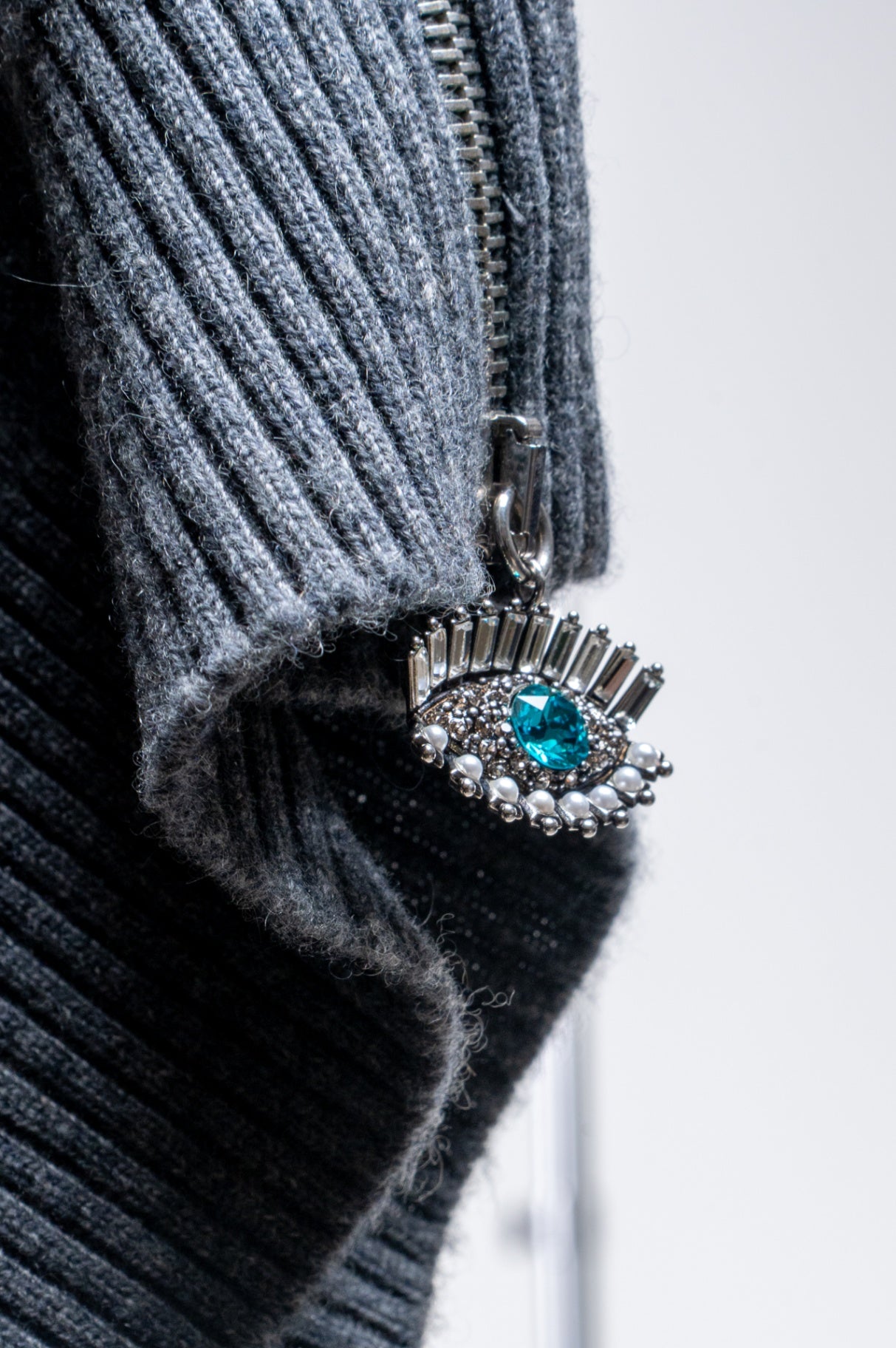 Gray Cashmere Sweater w/ Zipper Detail on Side