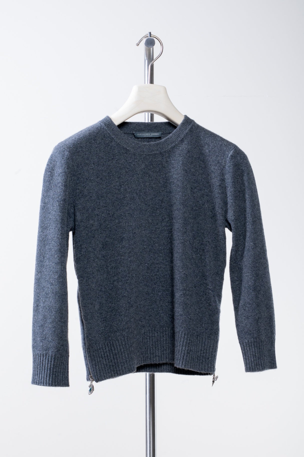 Gray Cashmere Sweater w/ Zipper Detail on Side