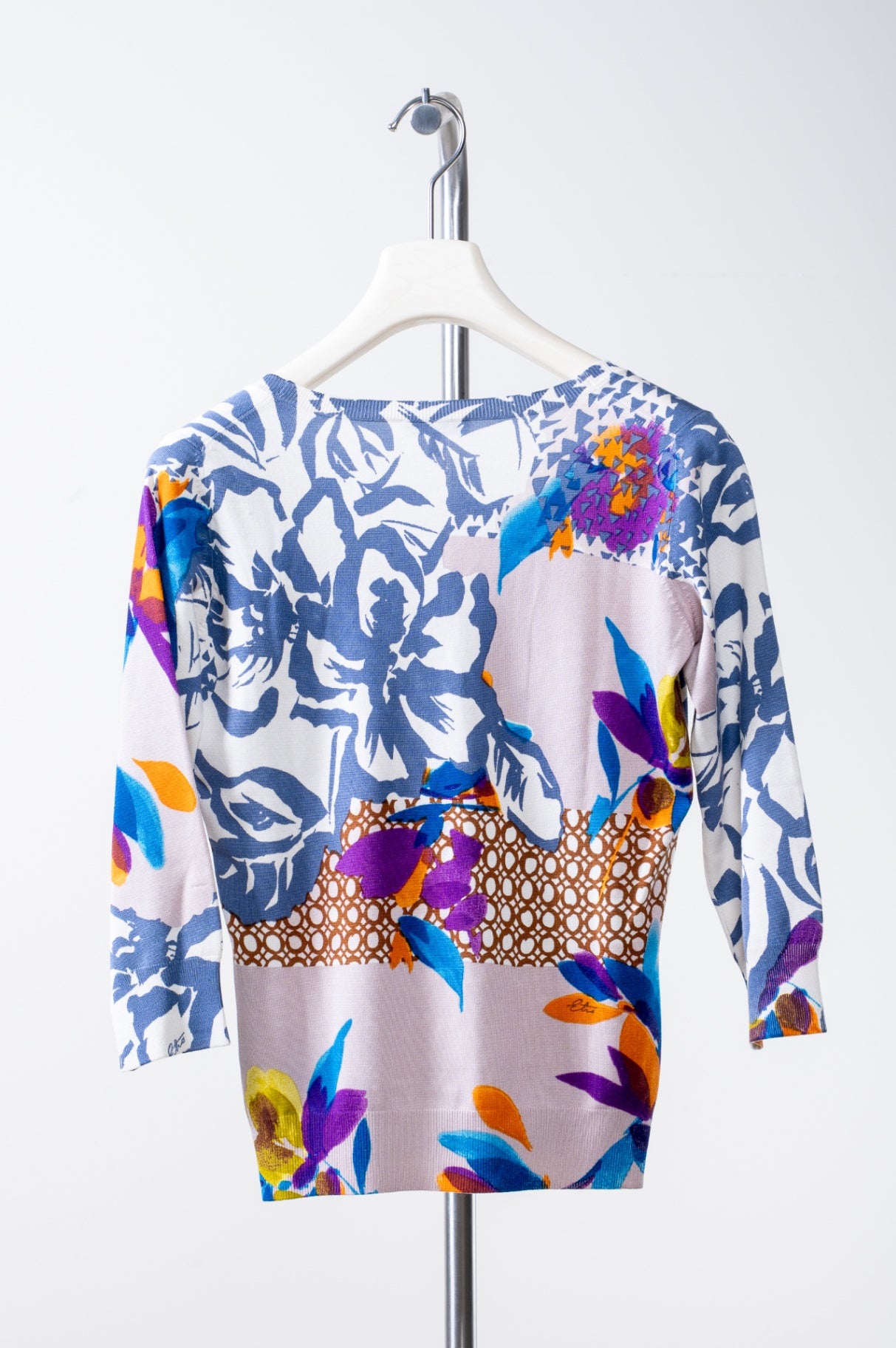 Multicolour Floral Print Round Neck 7/8 Sleeve Sweater