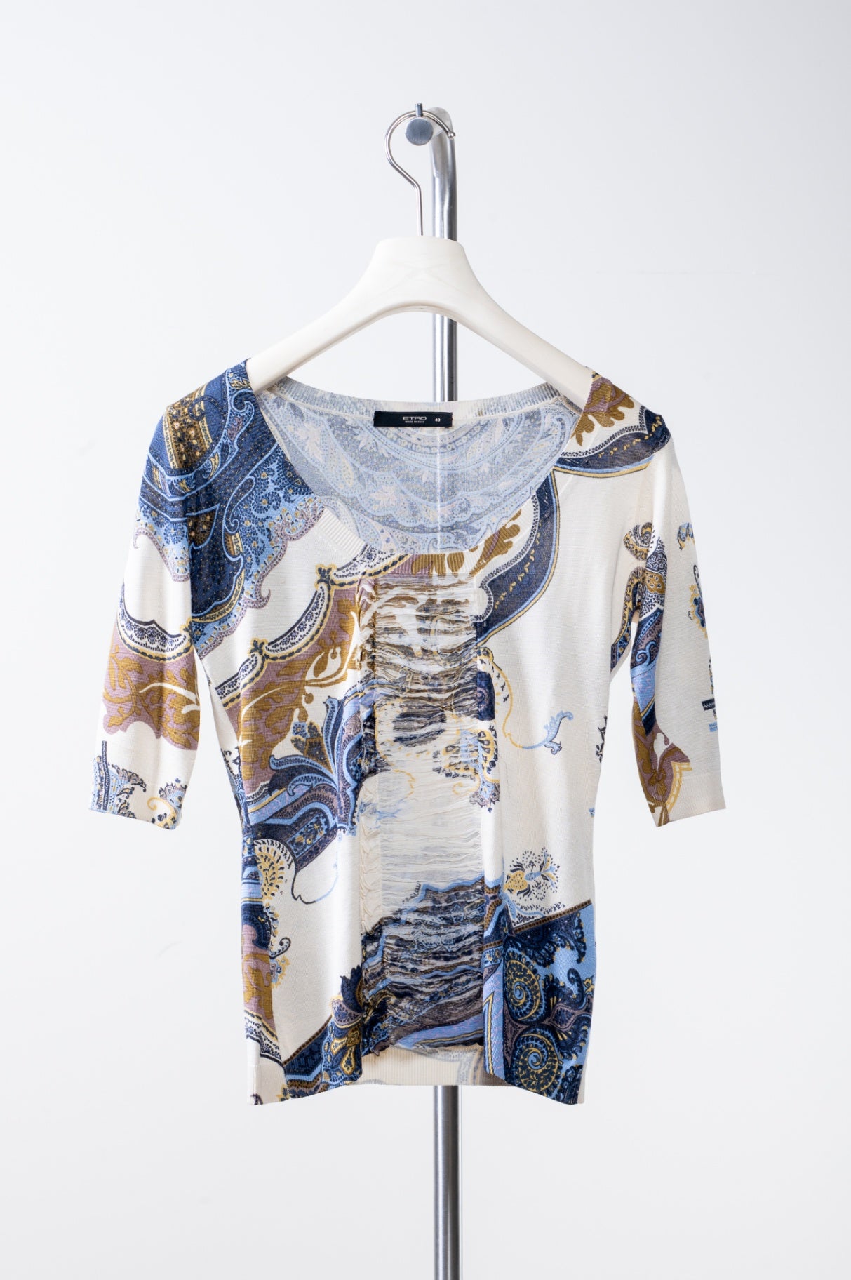 Paisley Printed Round Neck Short Sleeve Sweater