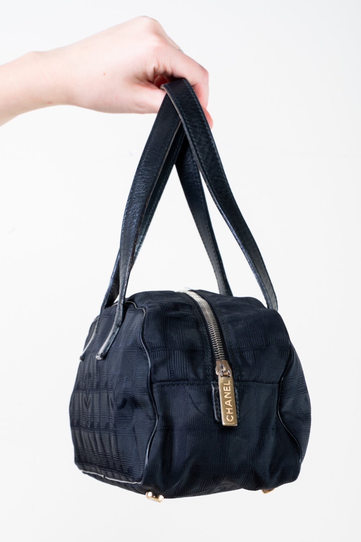 Black Canvas Top Handle Boton Bag