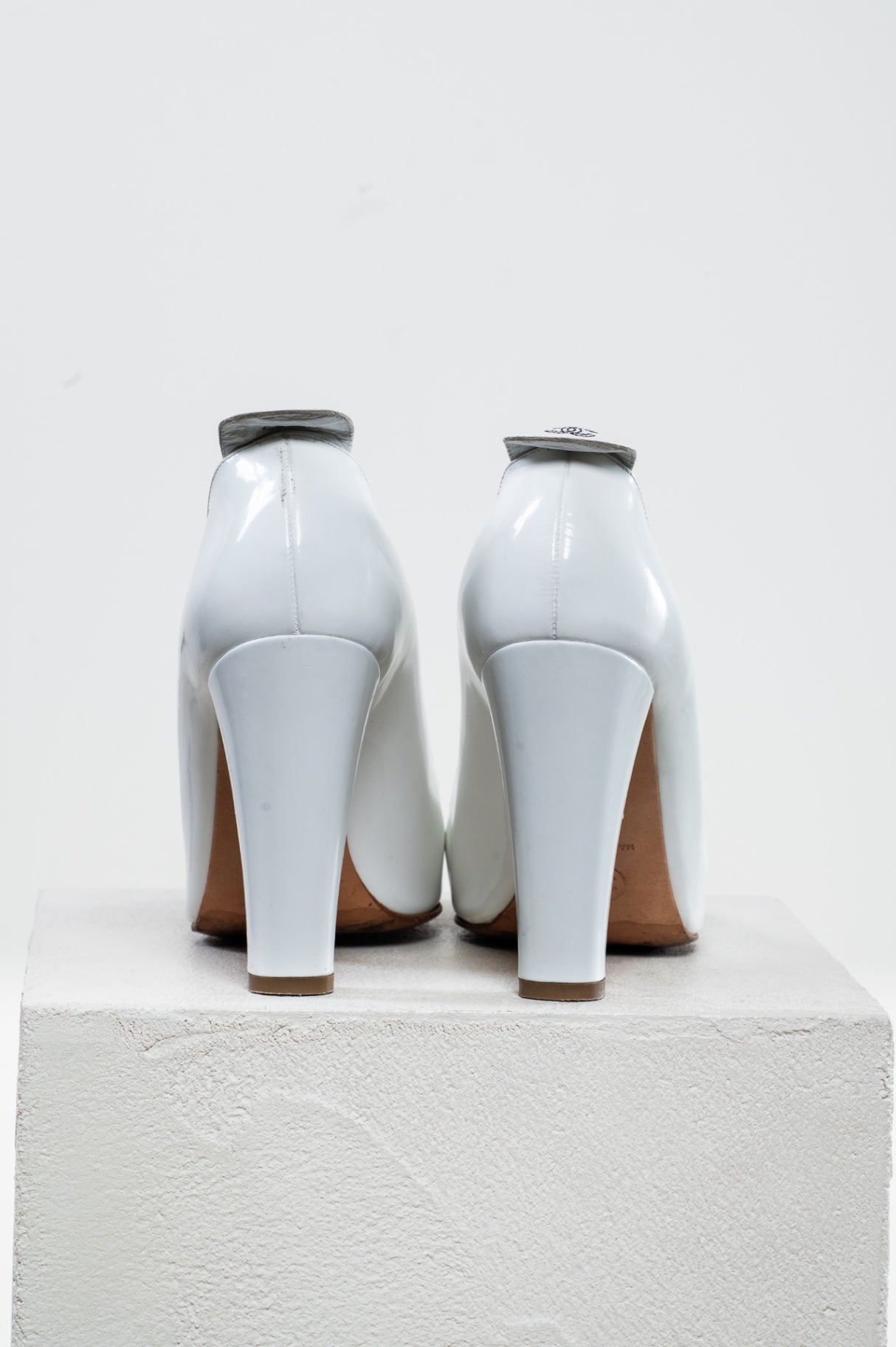 White and Black Round Toe High Heel Pump