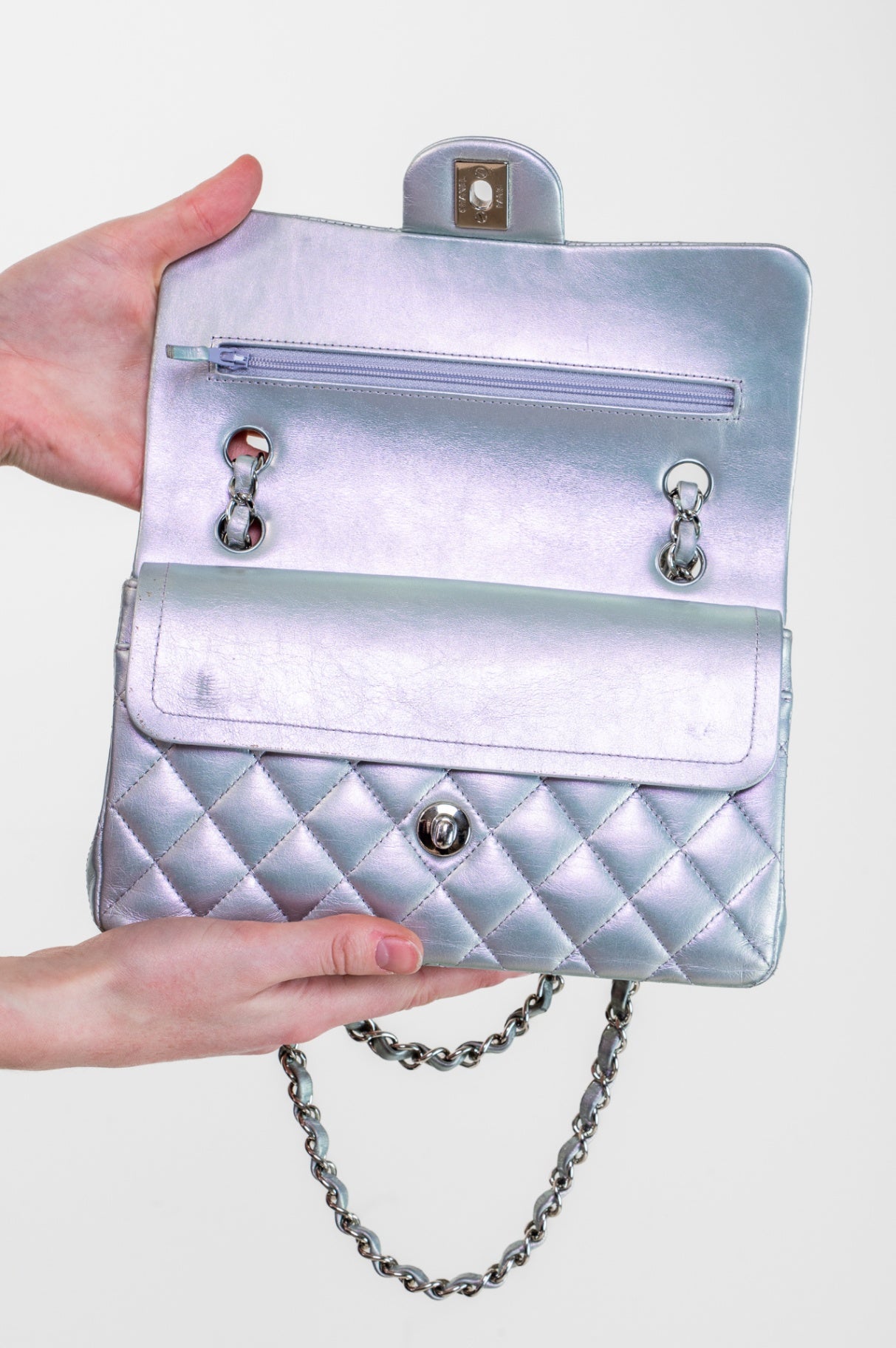 Small Lambskin Classic Iridescent Double Flap Bag