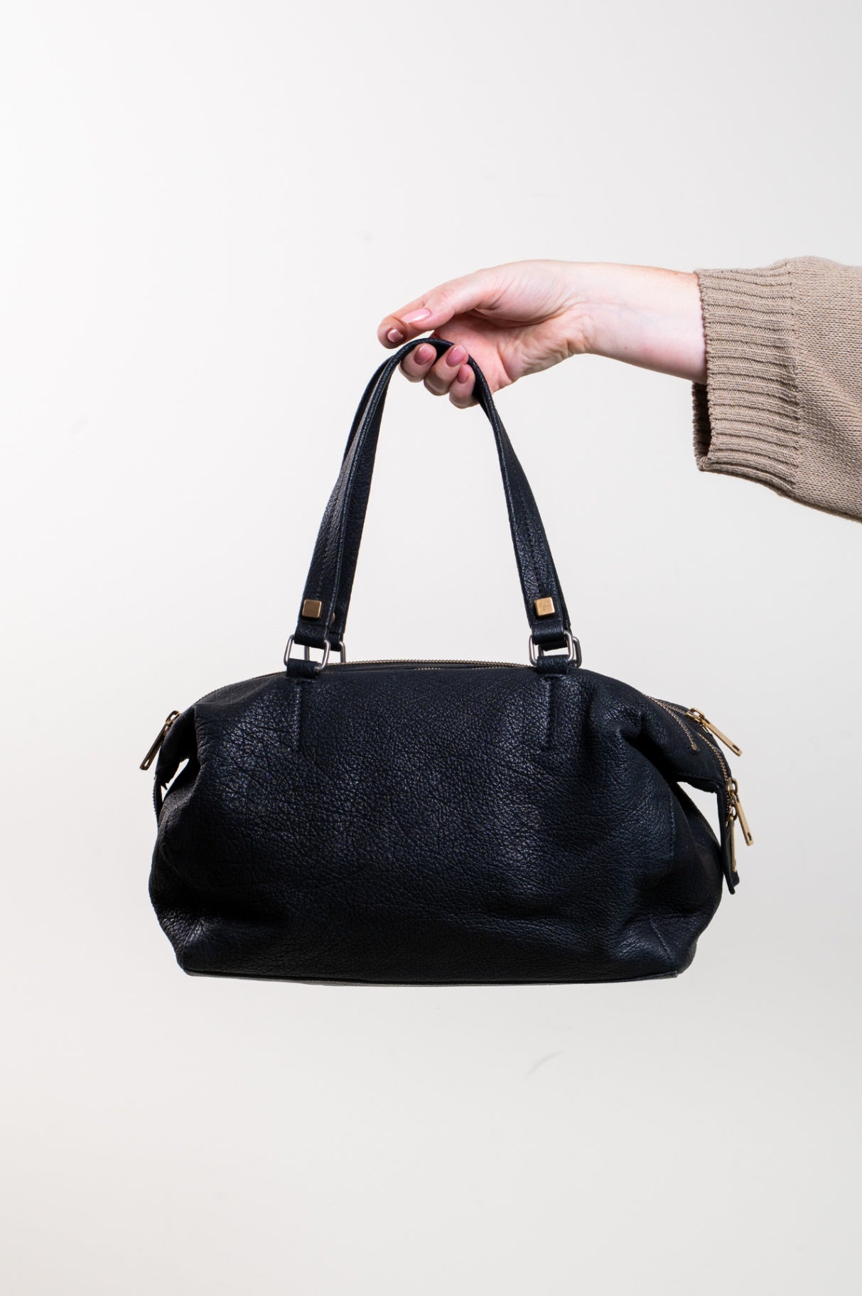 Vintage Black Pebbled Leather Tote Bag