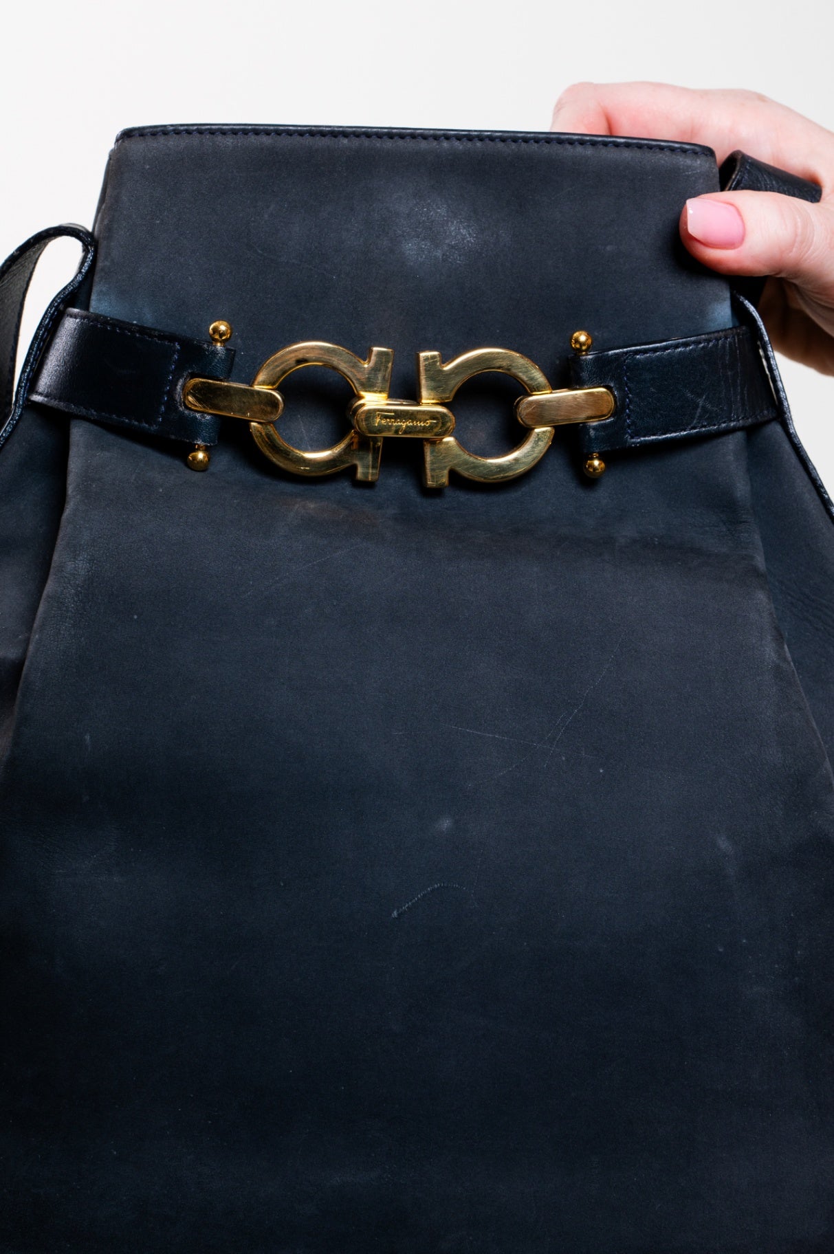 Vintage Navy Leather Gancino 
Shoulder bag