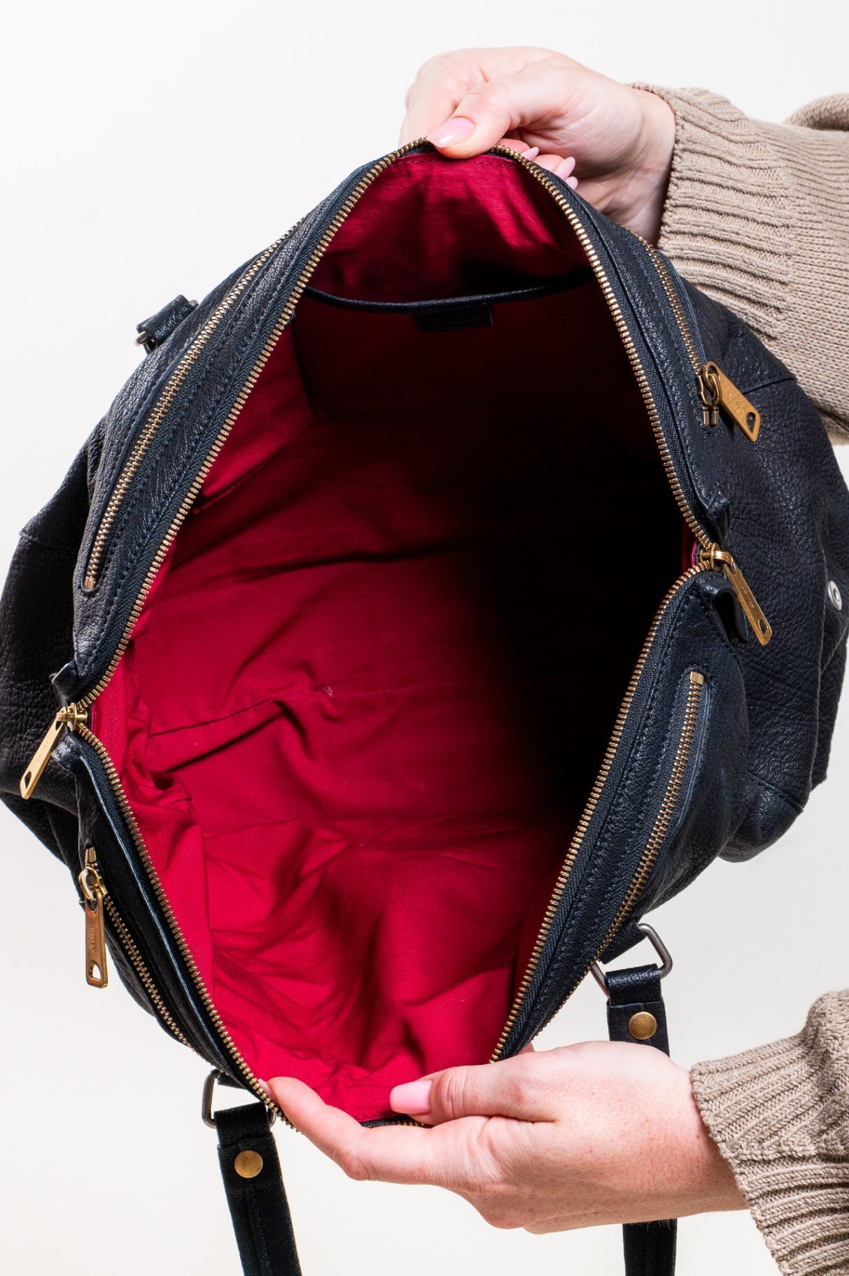 Vintage Black Pebbled Leather Tote Bag