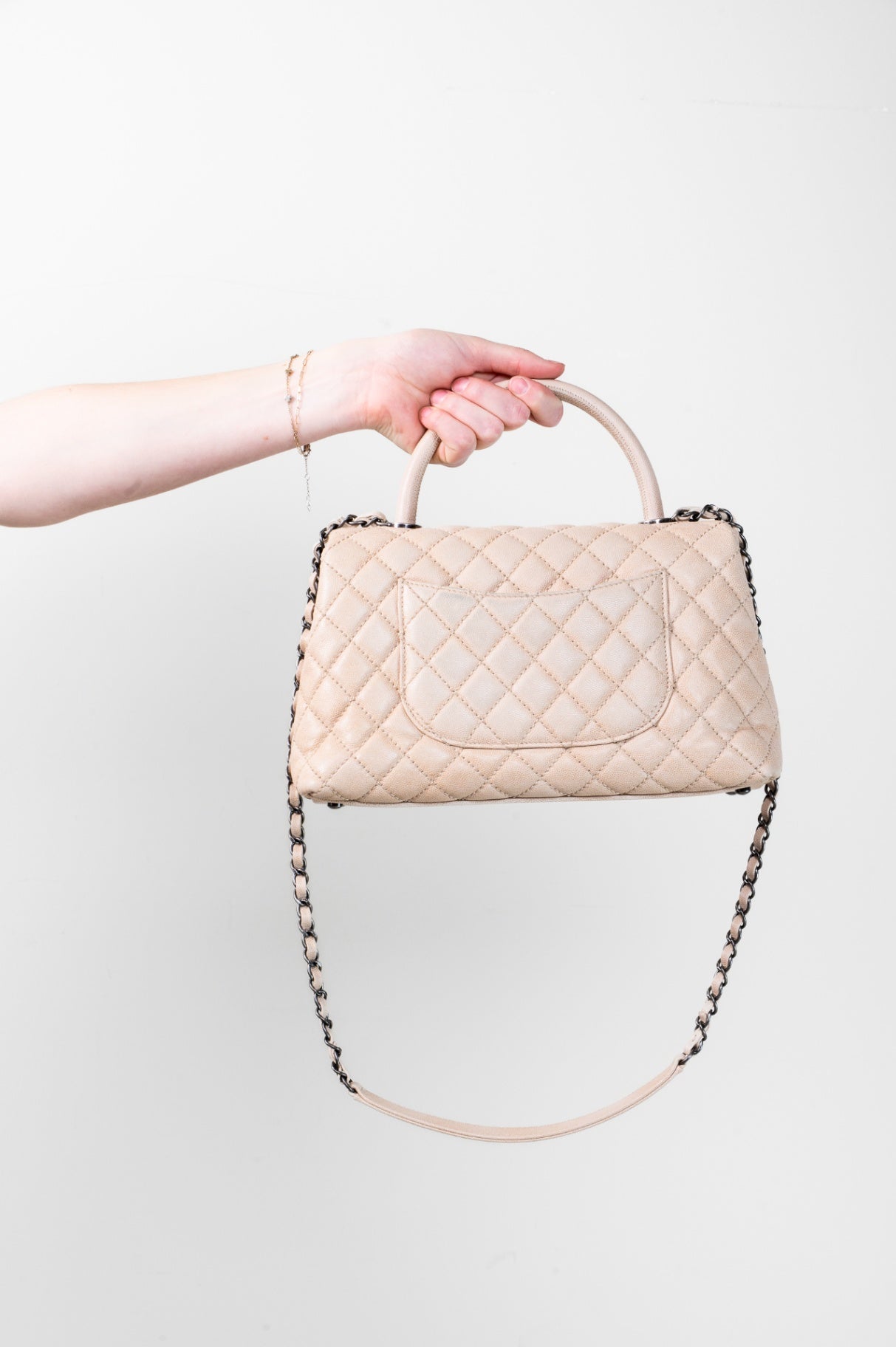 Medium Beige Caviar Coco Handle Bag