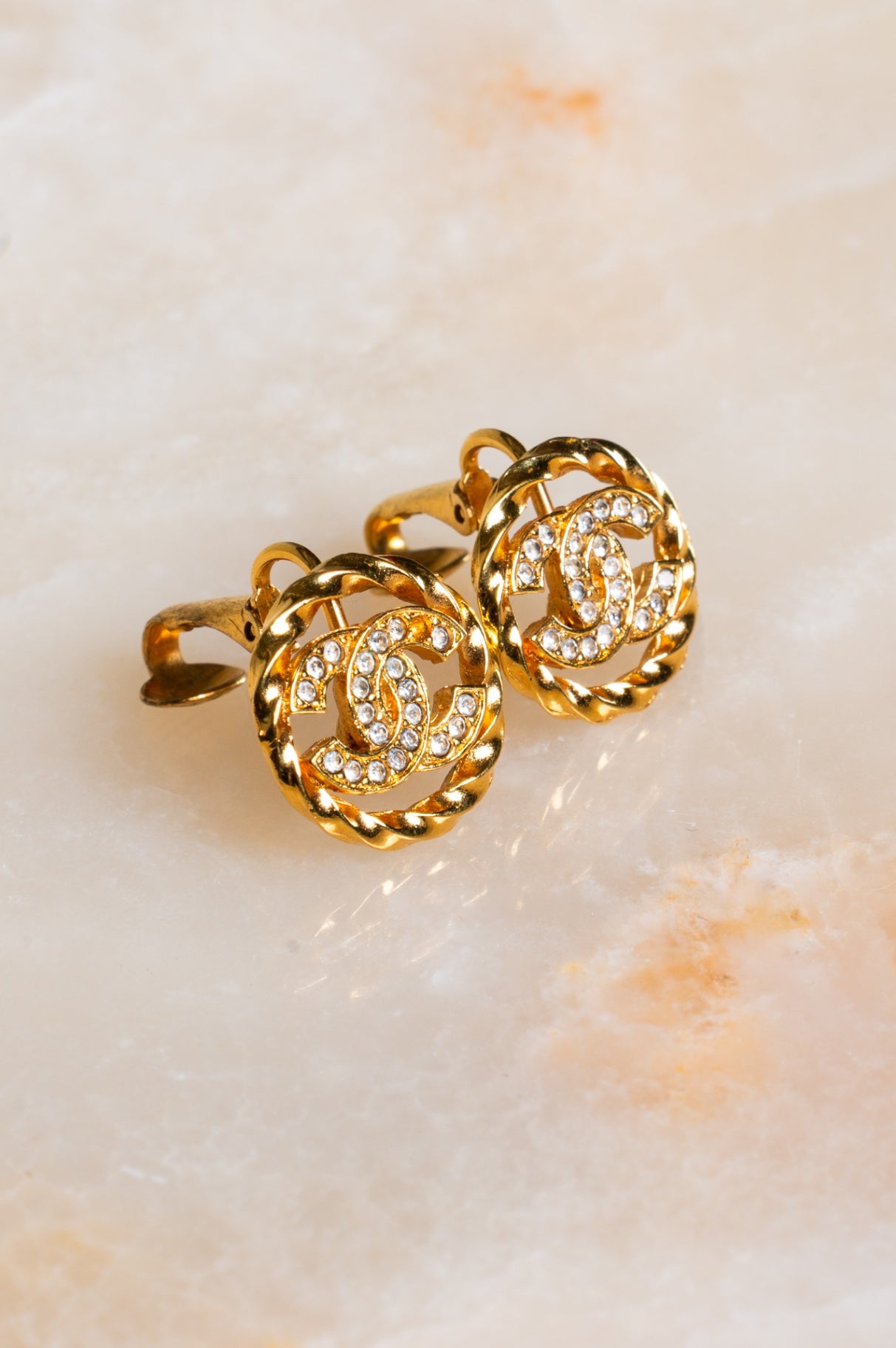 90's Vintage CC Embellished Gold Clip On Earring