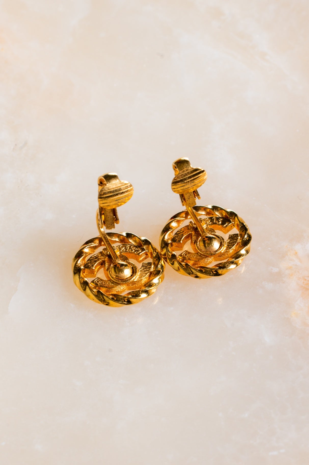 90's Vintage CC Embellished Gold Clip On Earring