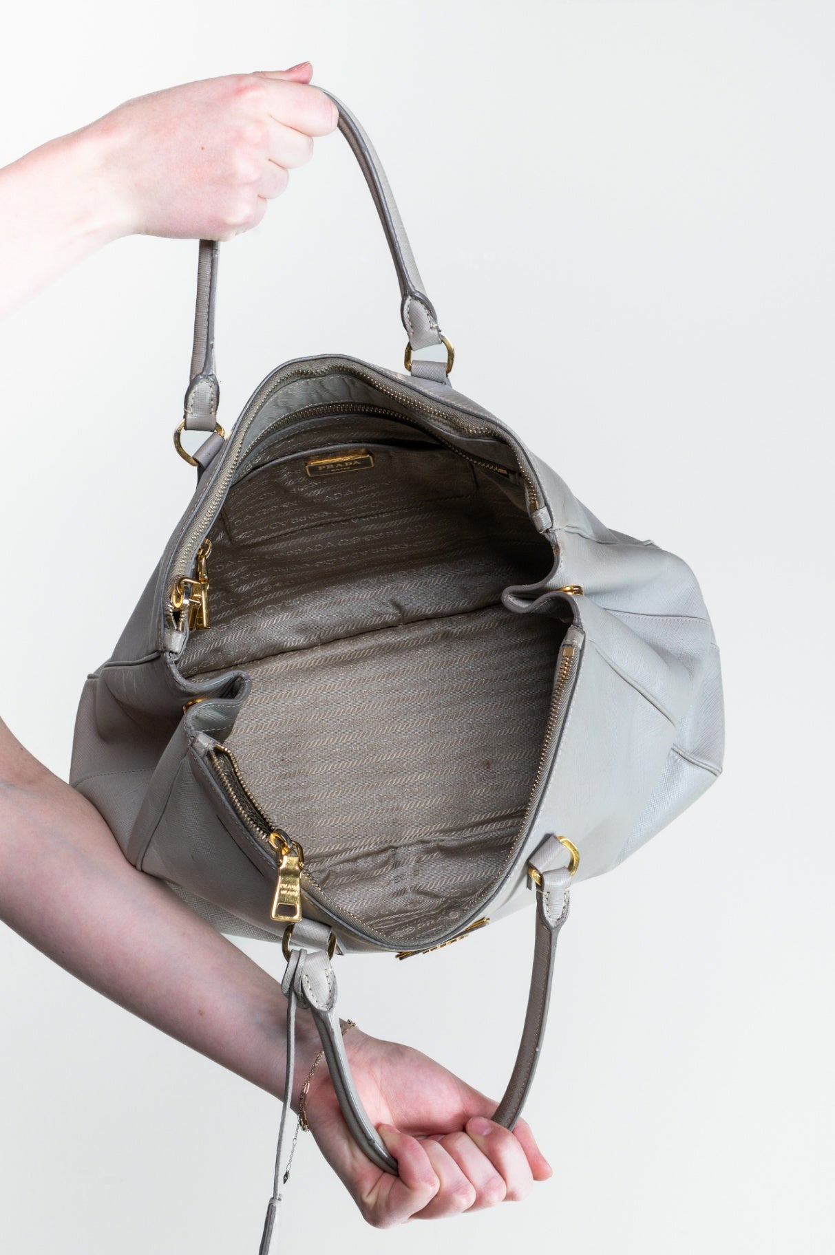 Light Grey Large Galleria Top Handle Bag