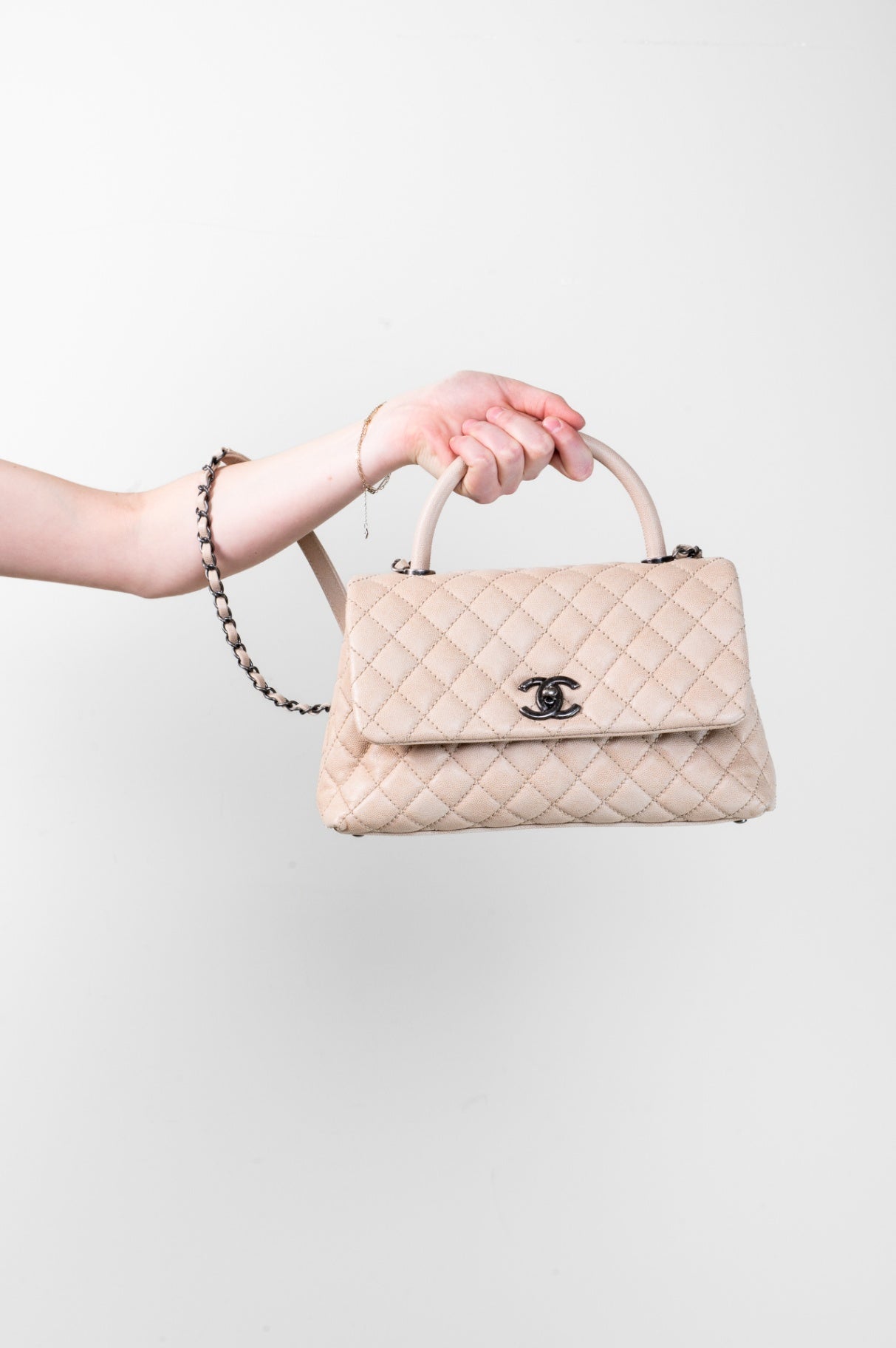 Medium Beige Caviar Coco Handle Bag
