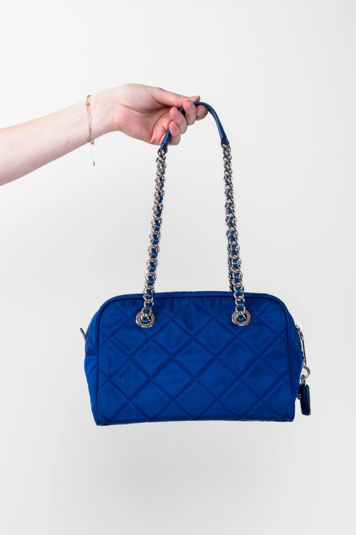 Blue Bauletto Nylon Shoulder Bag