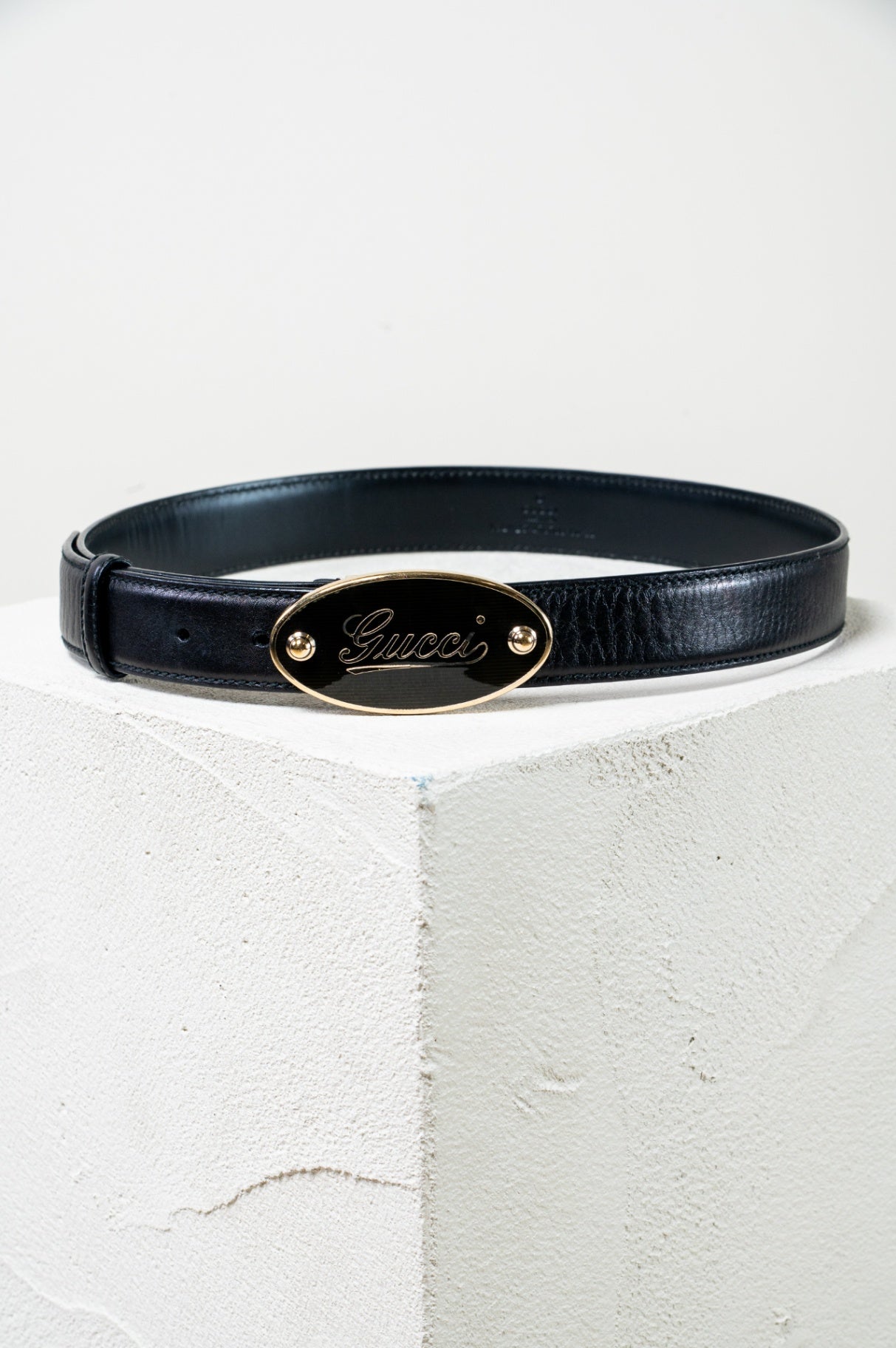 Black & Gold Script Buckle Belt