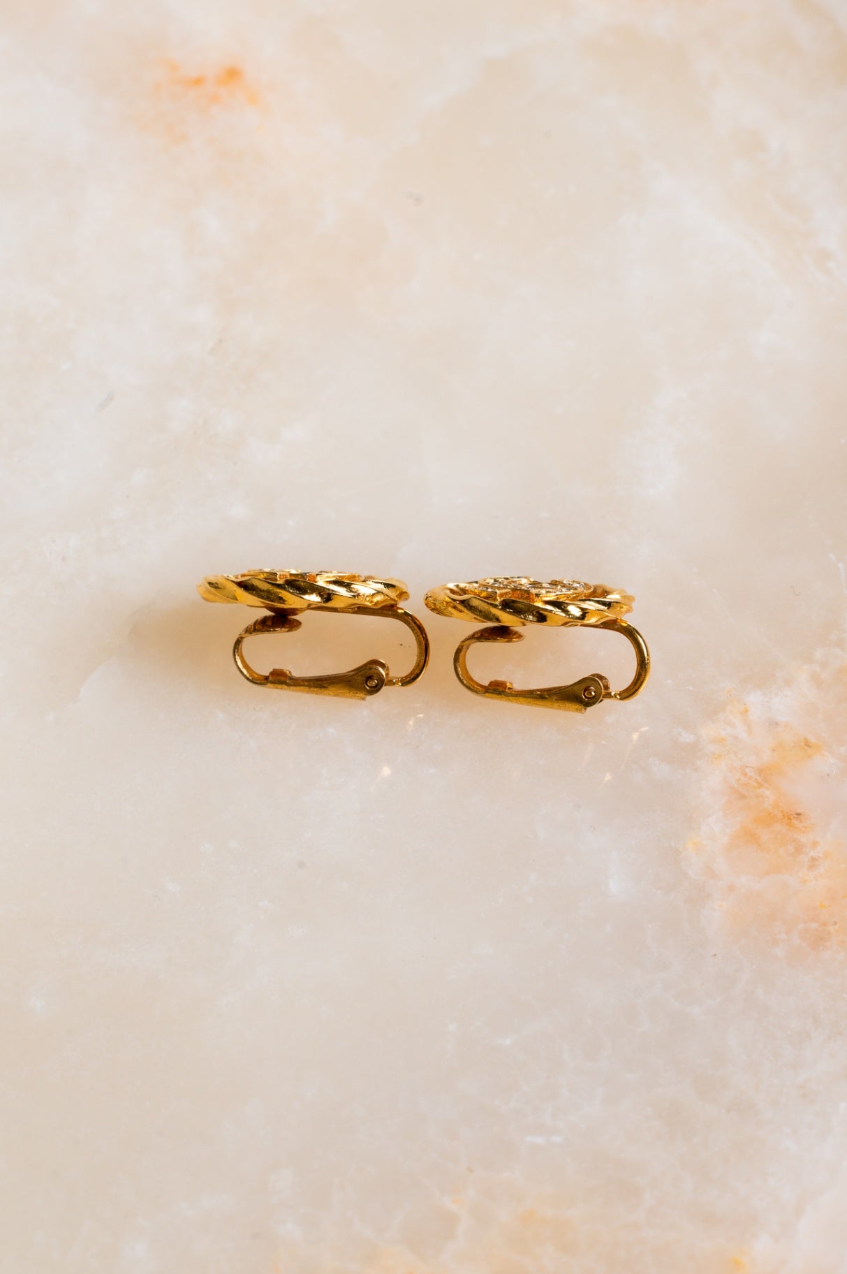 90's Vintage CC Embellished Gold Clip On Earring