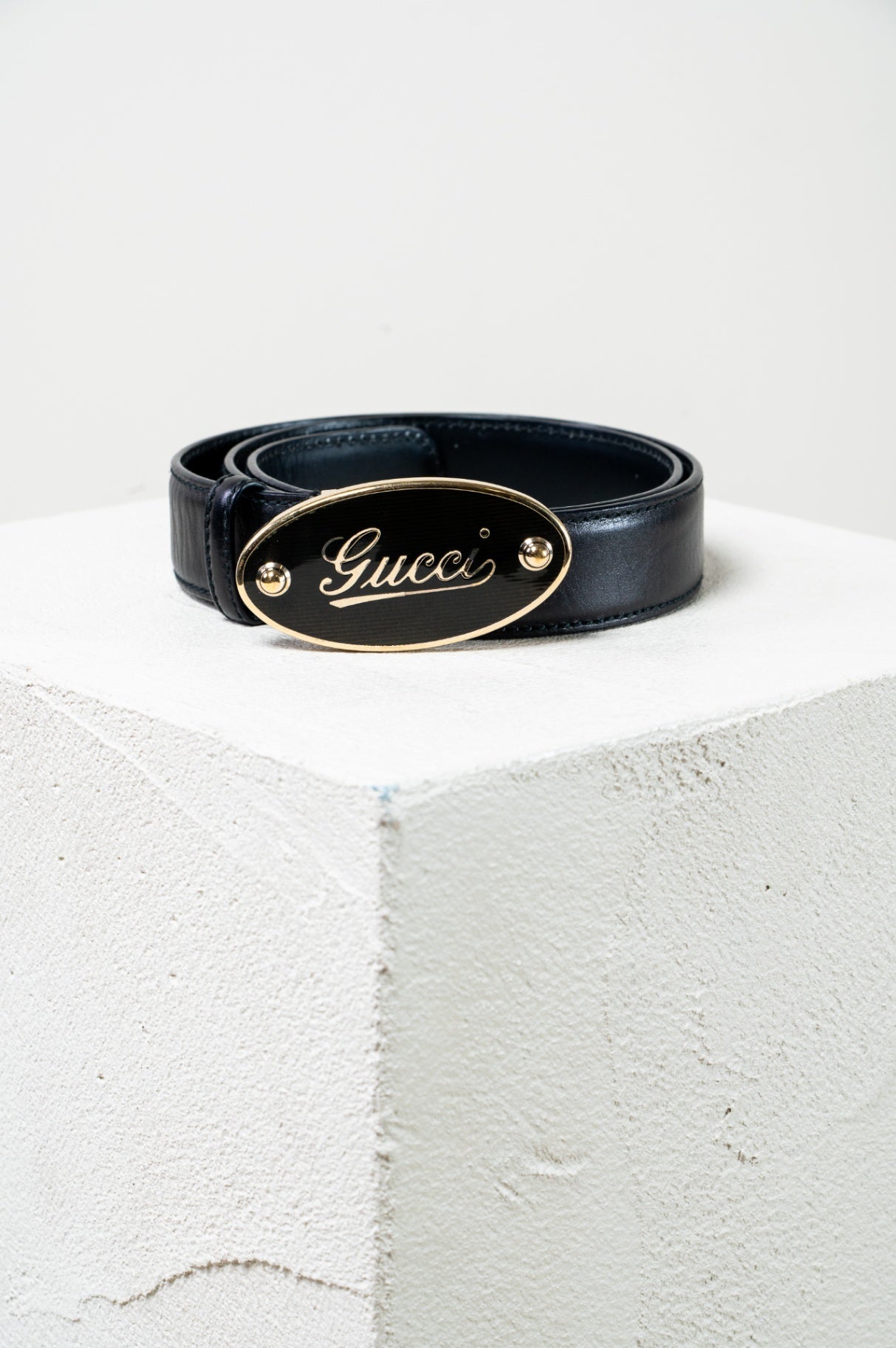 Black & Gold Script Buckle Belt