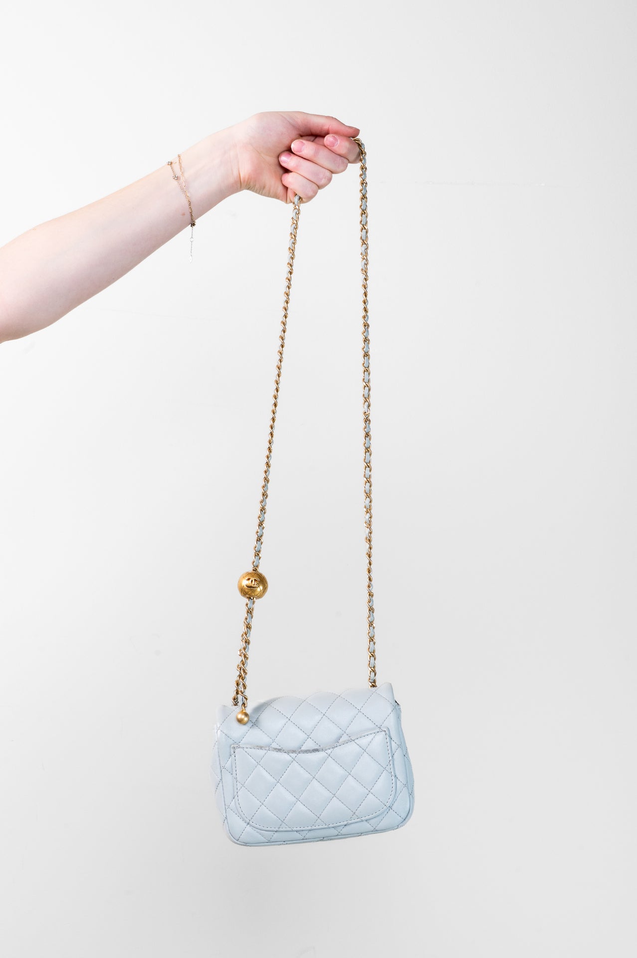 Mini Grey Lambskin Square Pearl Crush Flap Bag