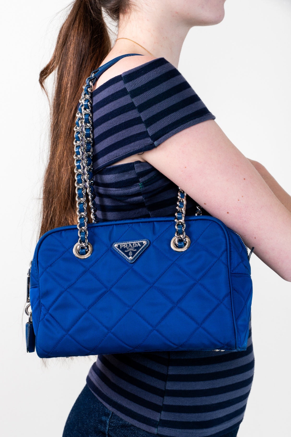 Blue Bauletto Nylon Shoulder Bag