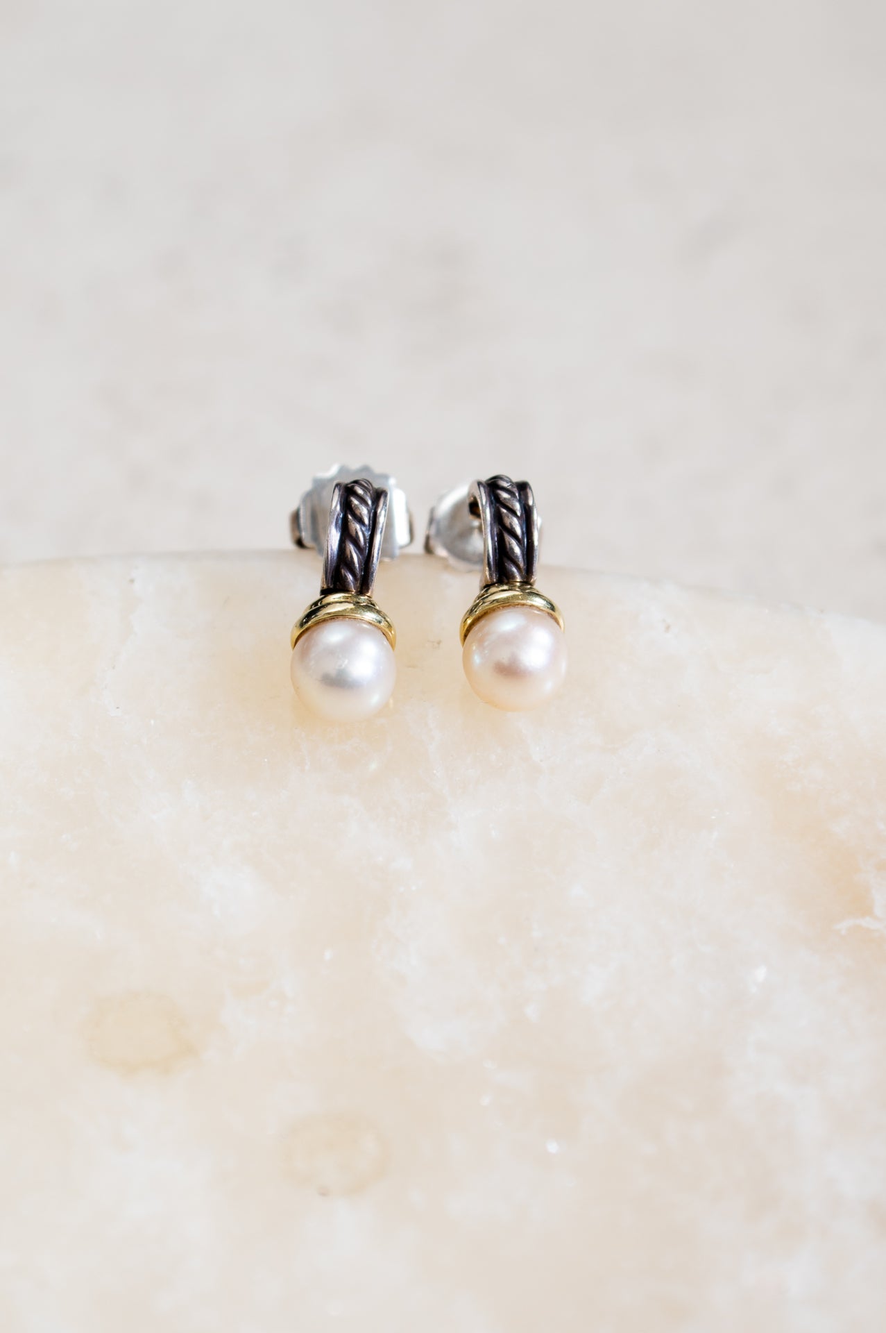 Pearl, Silver & 14k Gold Drop Earrings