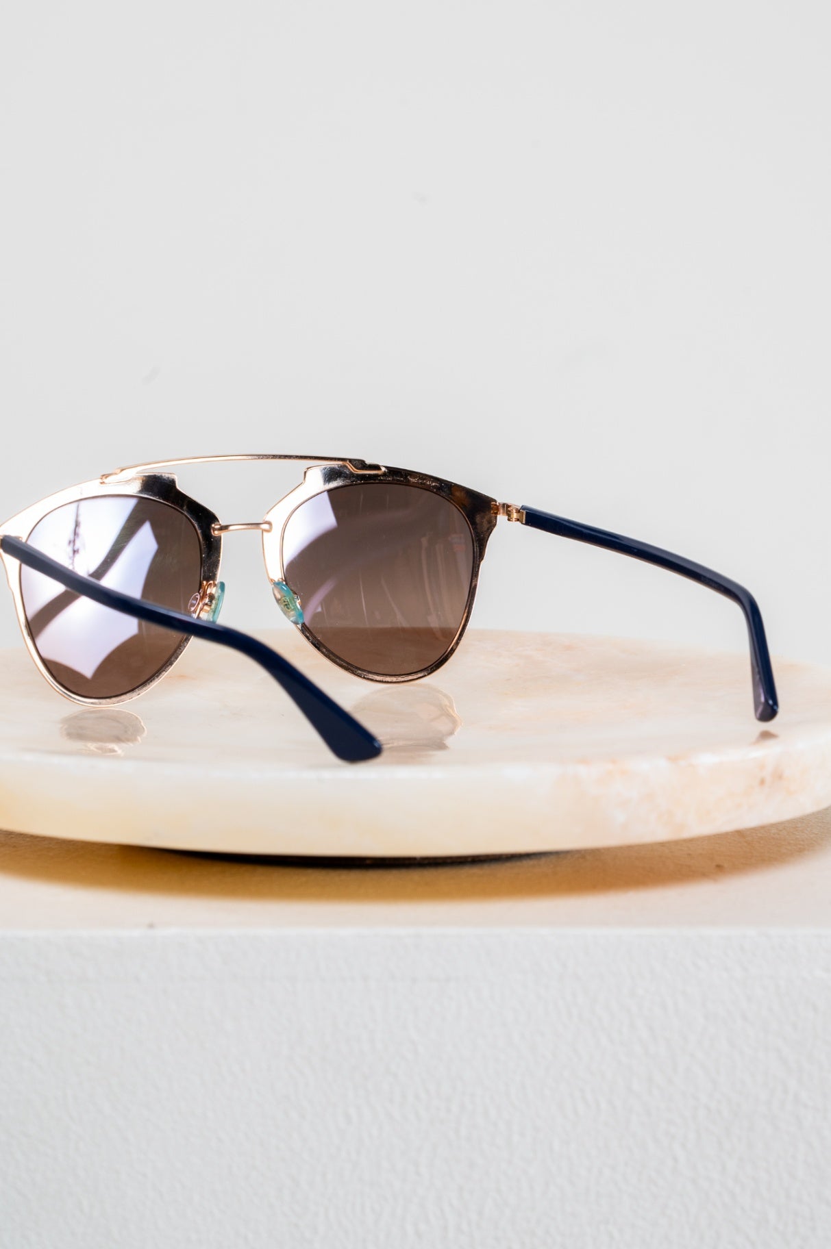 Rose Gold & Navy Reflective Aviator Sunglasses