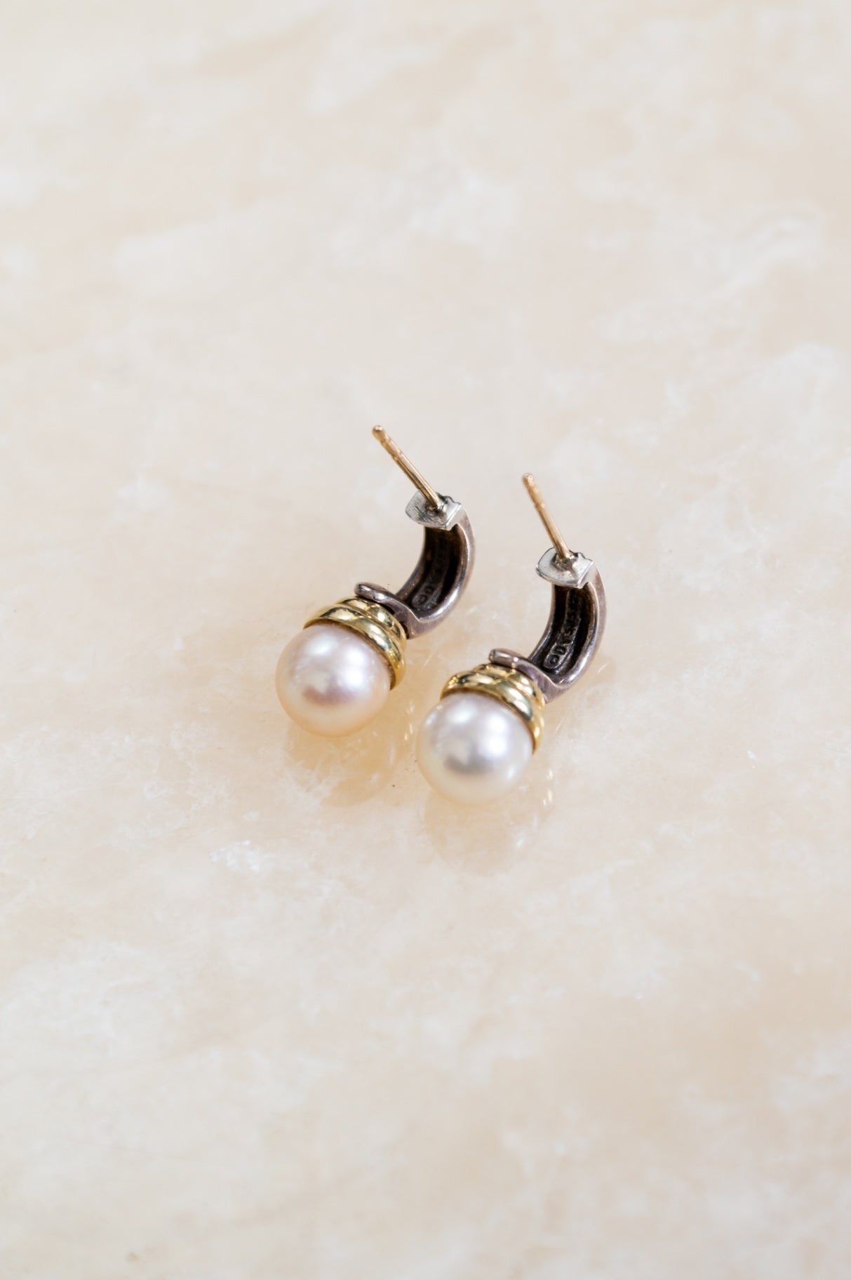 Pearl, Silver & 14k Gold Drop Earrings