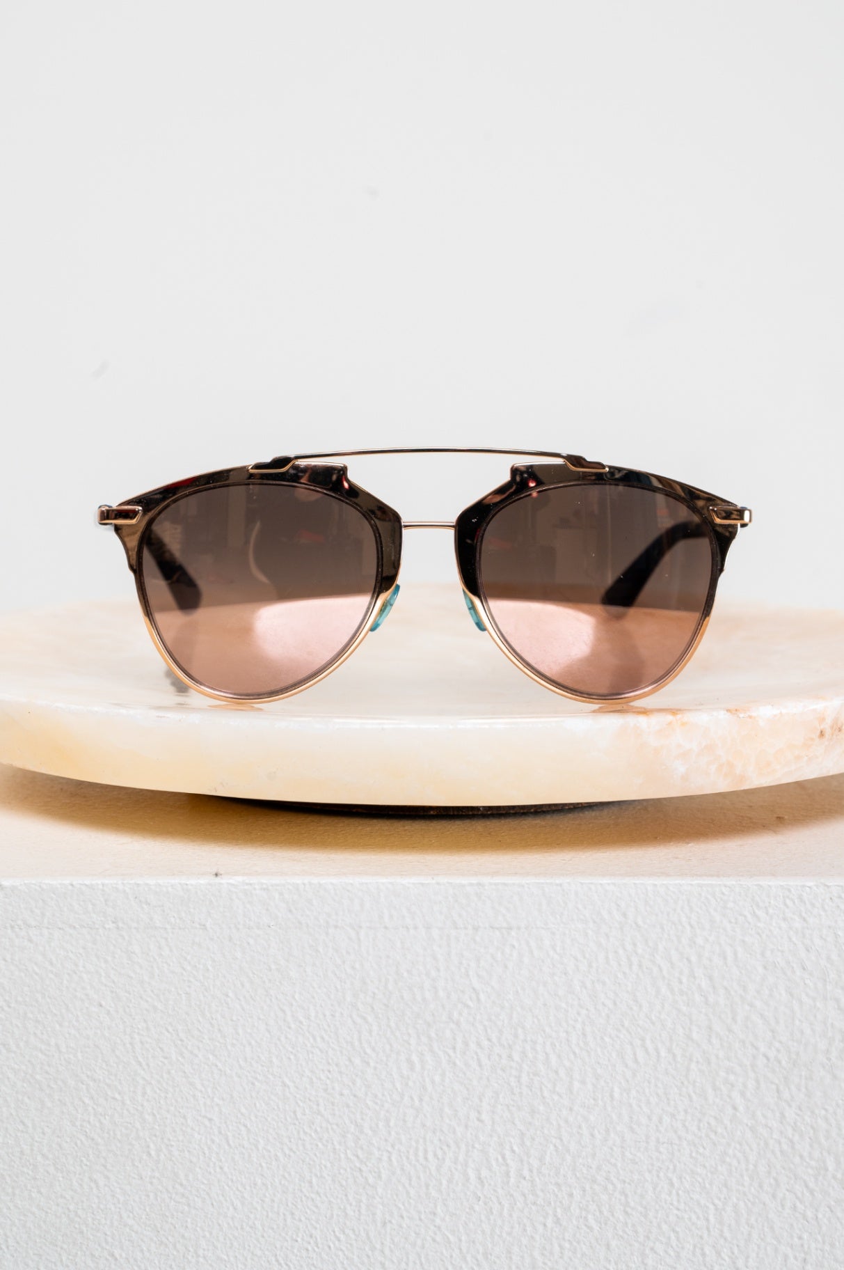 Rose Gold & Navy Reflective Aviator Sunglasses