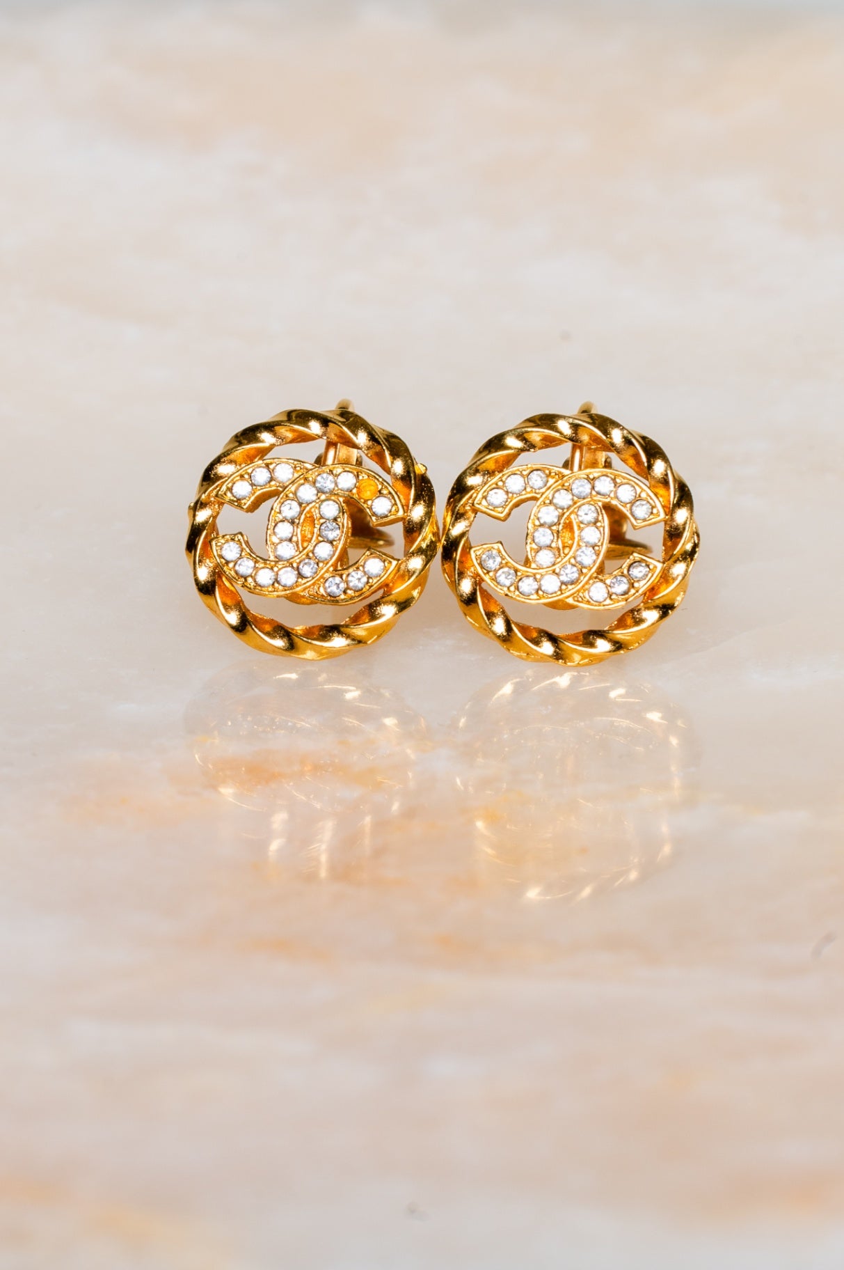 90's Vintage CC Embellished Gold Clip On Earring