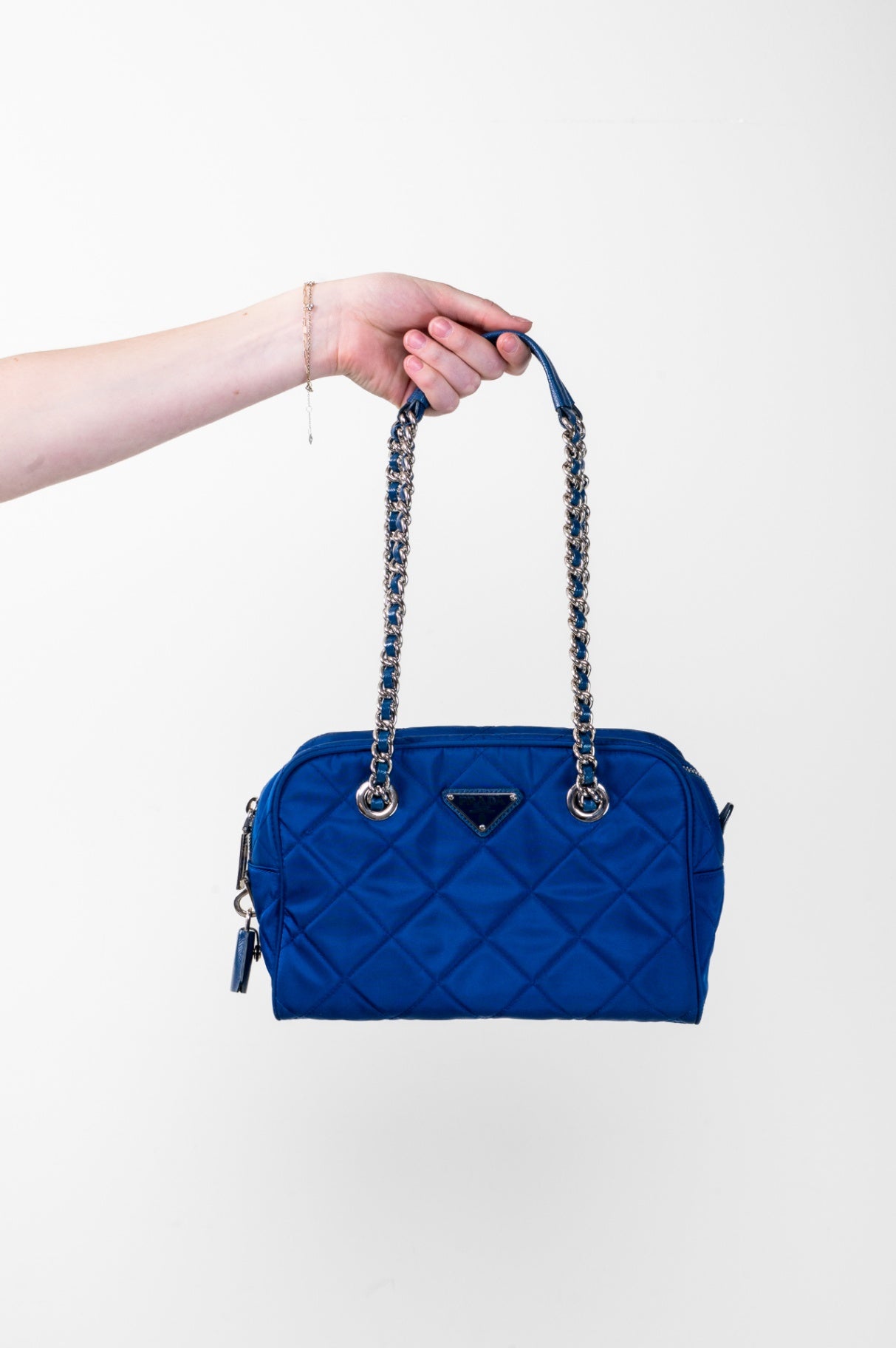 Blue Bauletto Nylon Shoulder Bag