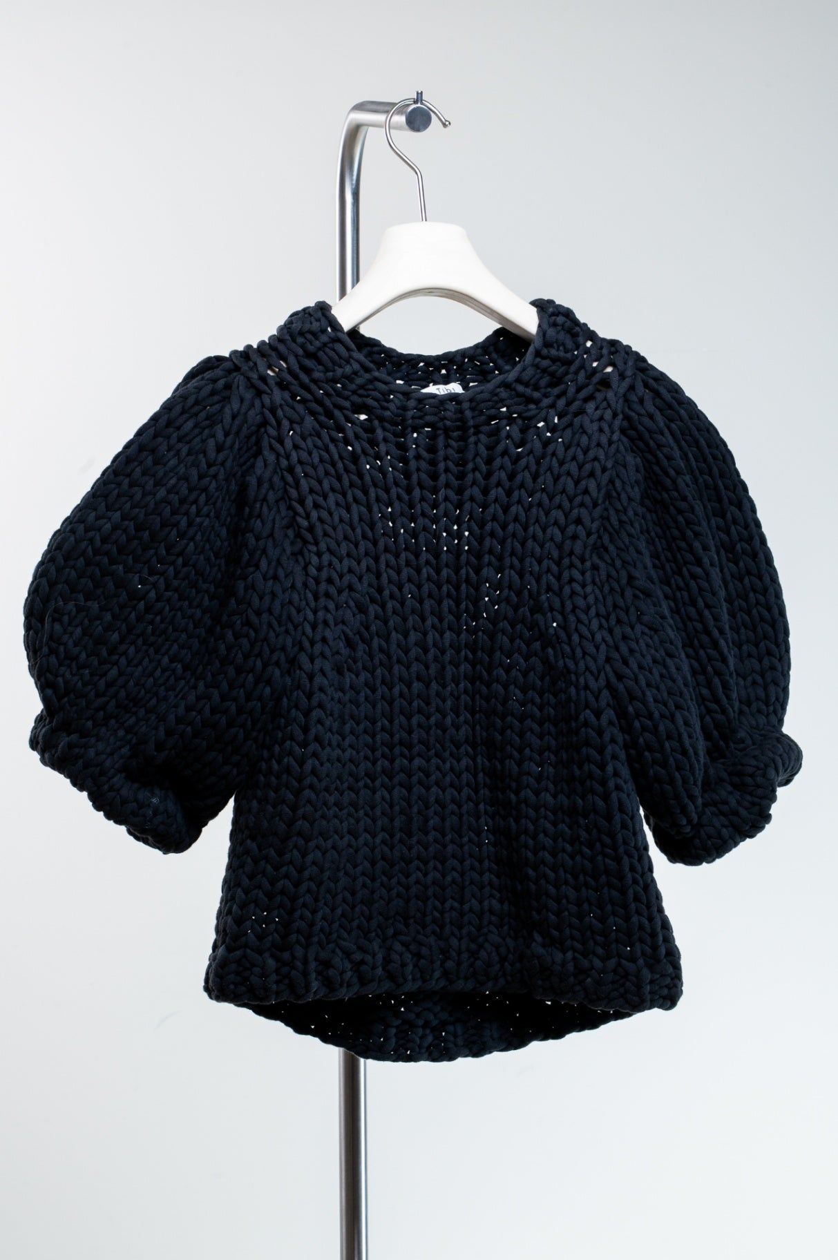 Black Large Knit Billow Sleeve Sweater