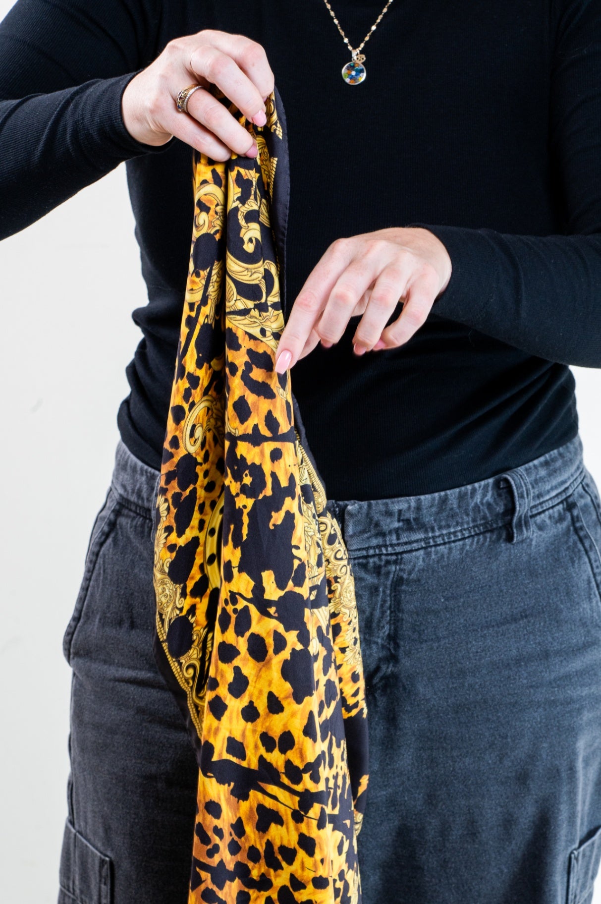 Yellow and Black Printed Scarf