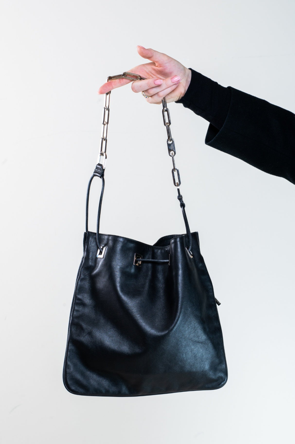 Vintage Black Silver Chain Slim Shoulder Bag