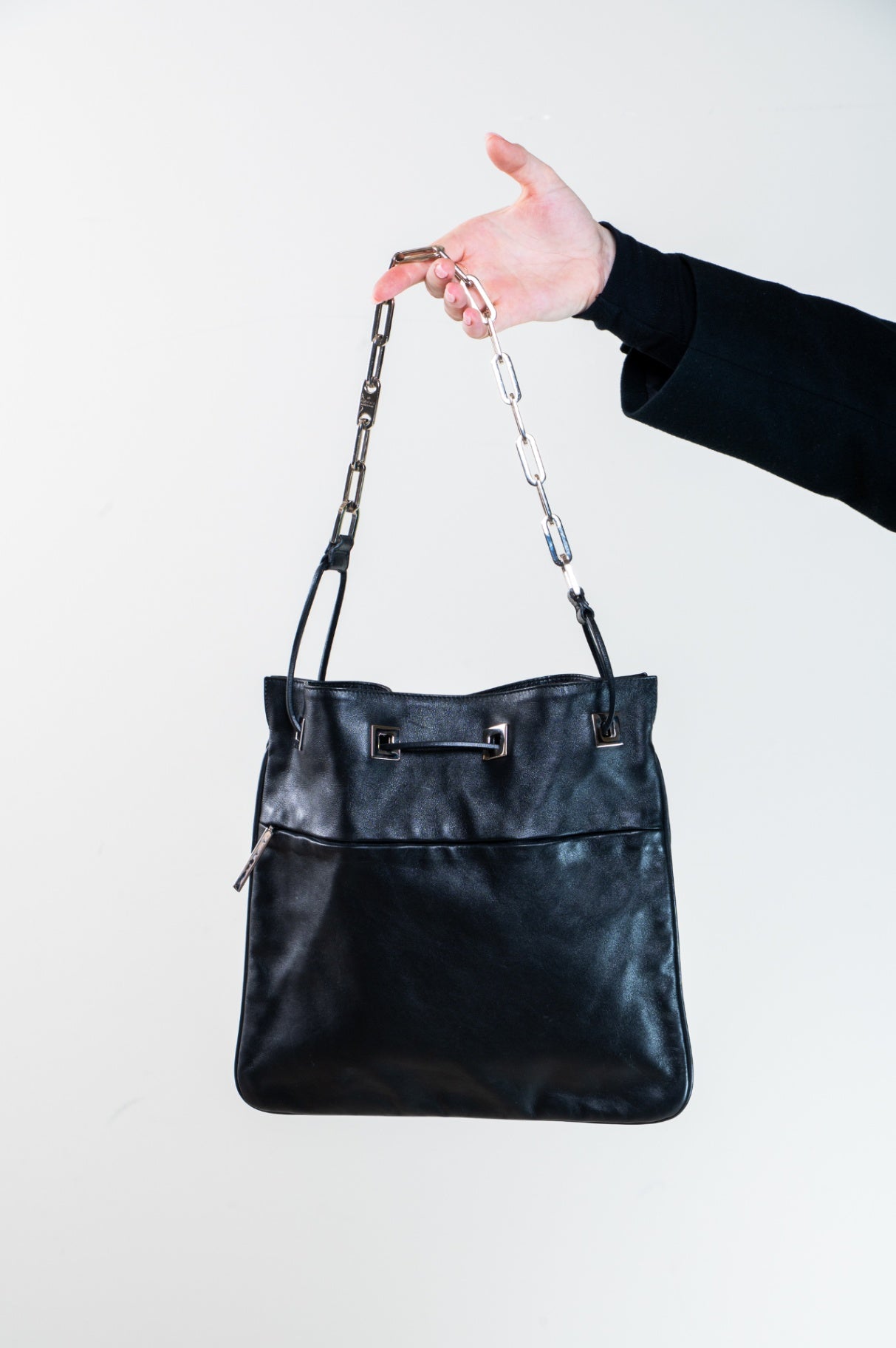 Vintage Black Silver Chain Slim Shoulder Bag