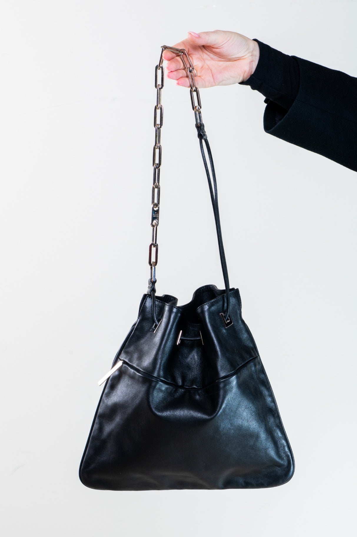 Vintage Black Silver Chain Slim Shoulder Bag