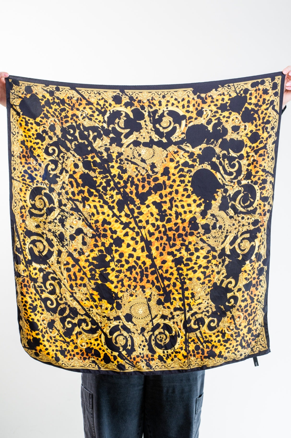 Yellow and Black Printed Scarf