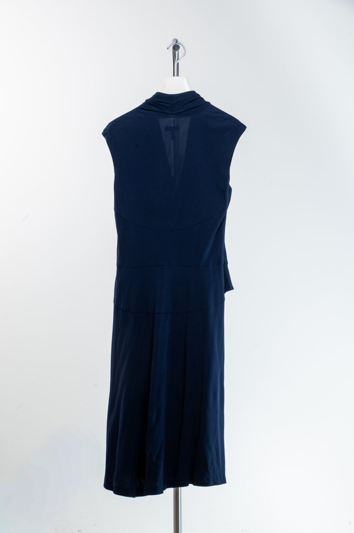 Navy Short Sleeve Bow Belt Midi Dress