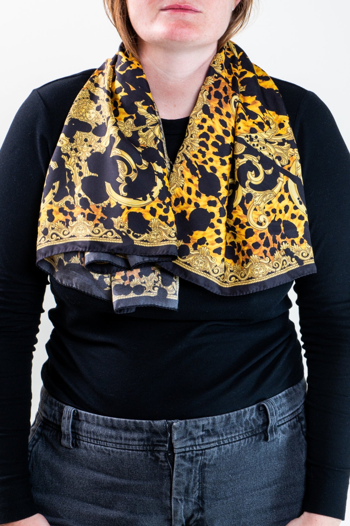 Yellow and Black Printed Scarf