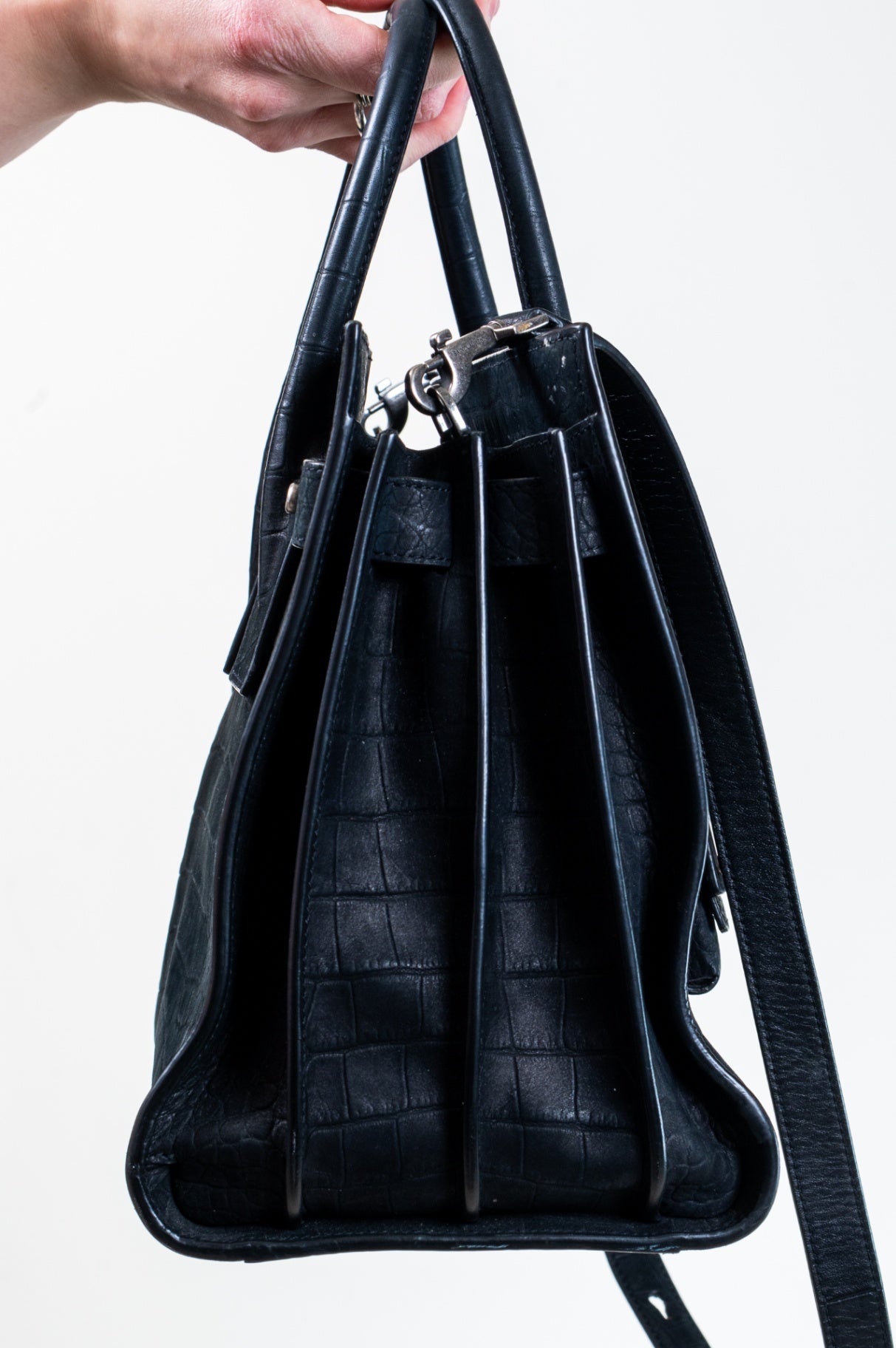 Small Embossed Crocodile Nubuck Sac De Jour Tote