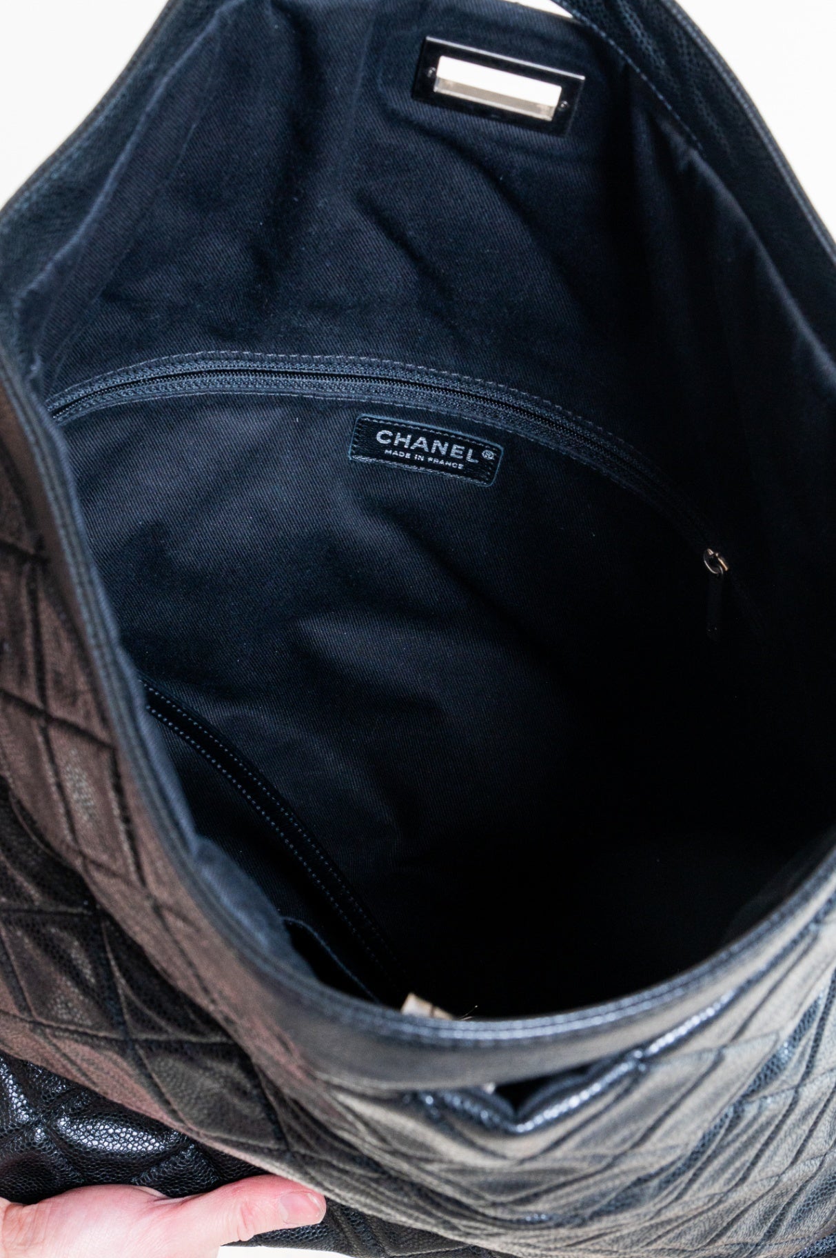 Black Beige Caviar Reissue Messenger Flap Bag