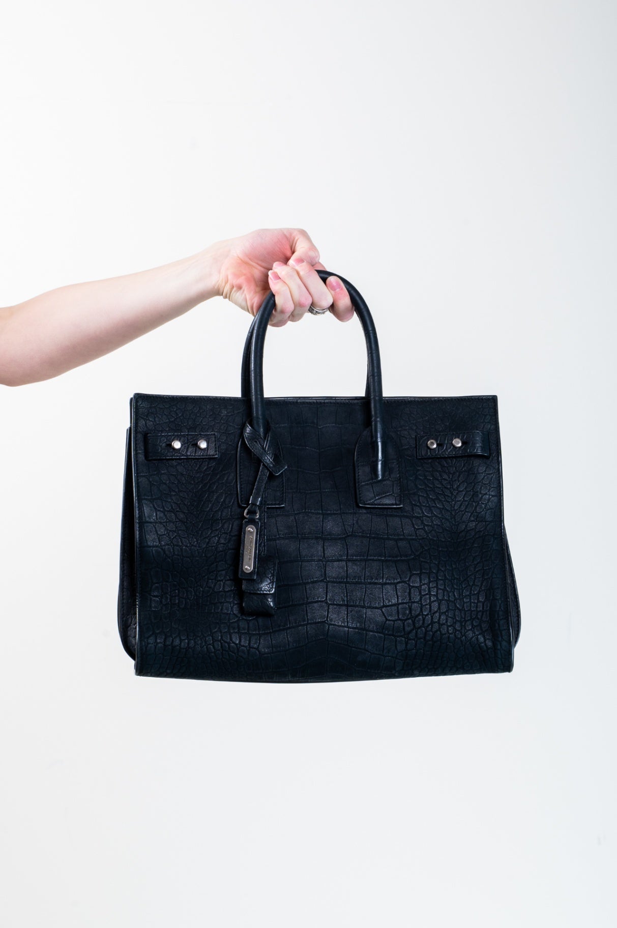 Small Embossed Crocodile Nubuck Sac De Jour Tote