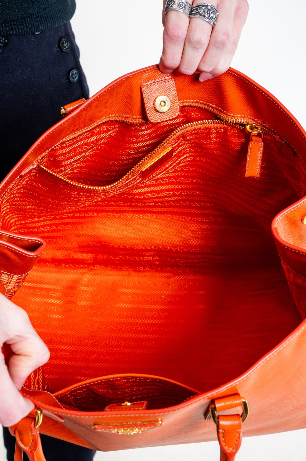 Orange Saffiano Medium Saffiano Lux Tote