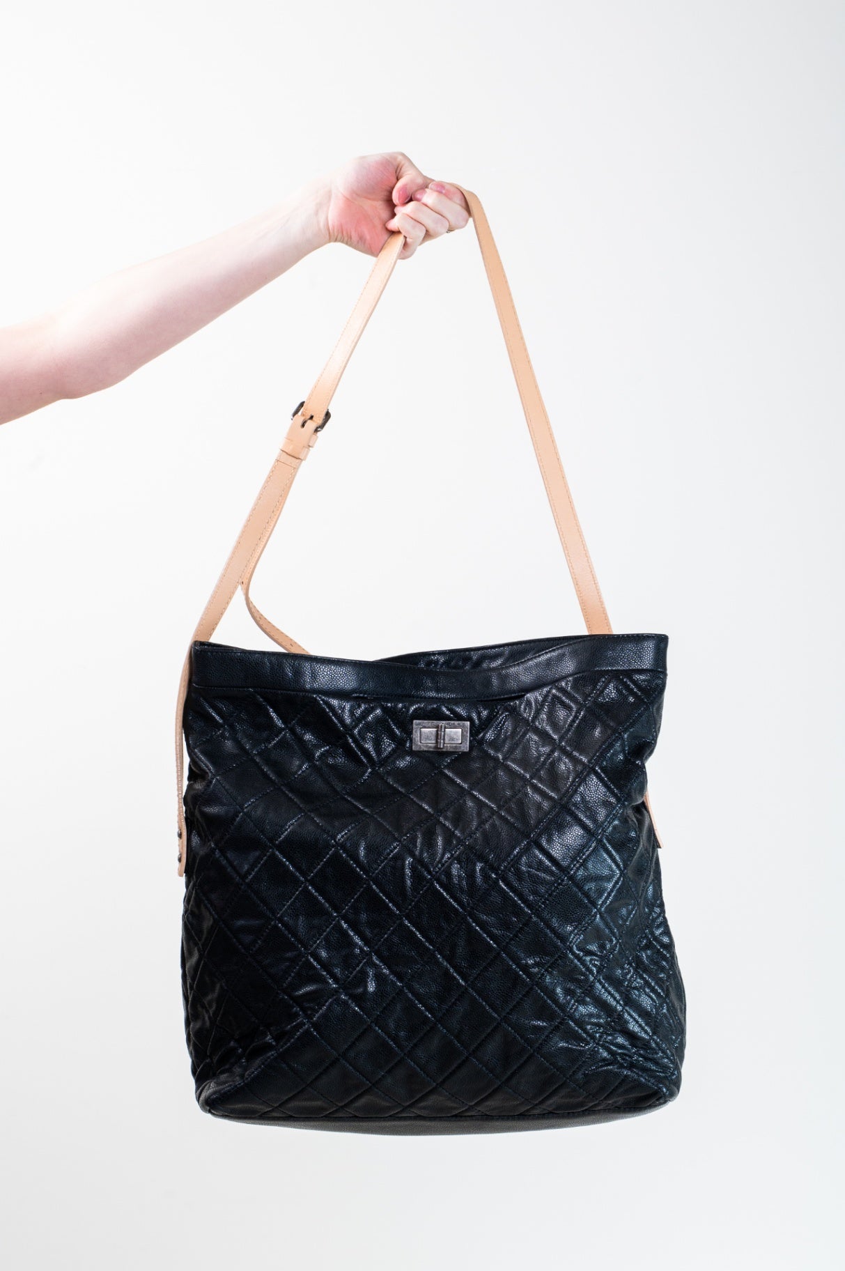 Black Beige Caviar Reissue Messenger Flap Bag