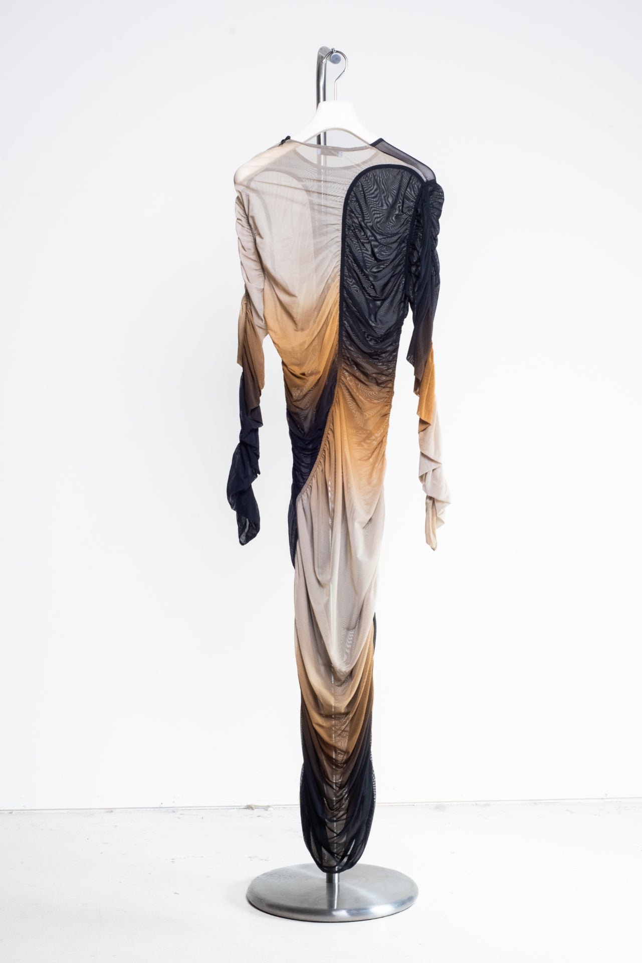 Black & Beige Degrade Mesh Wavy Dress