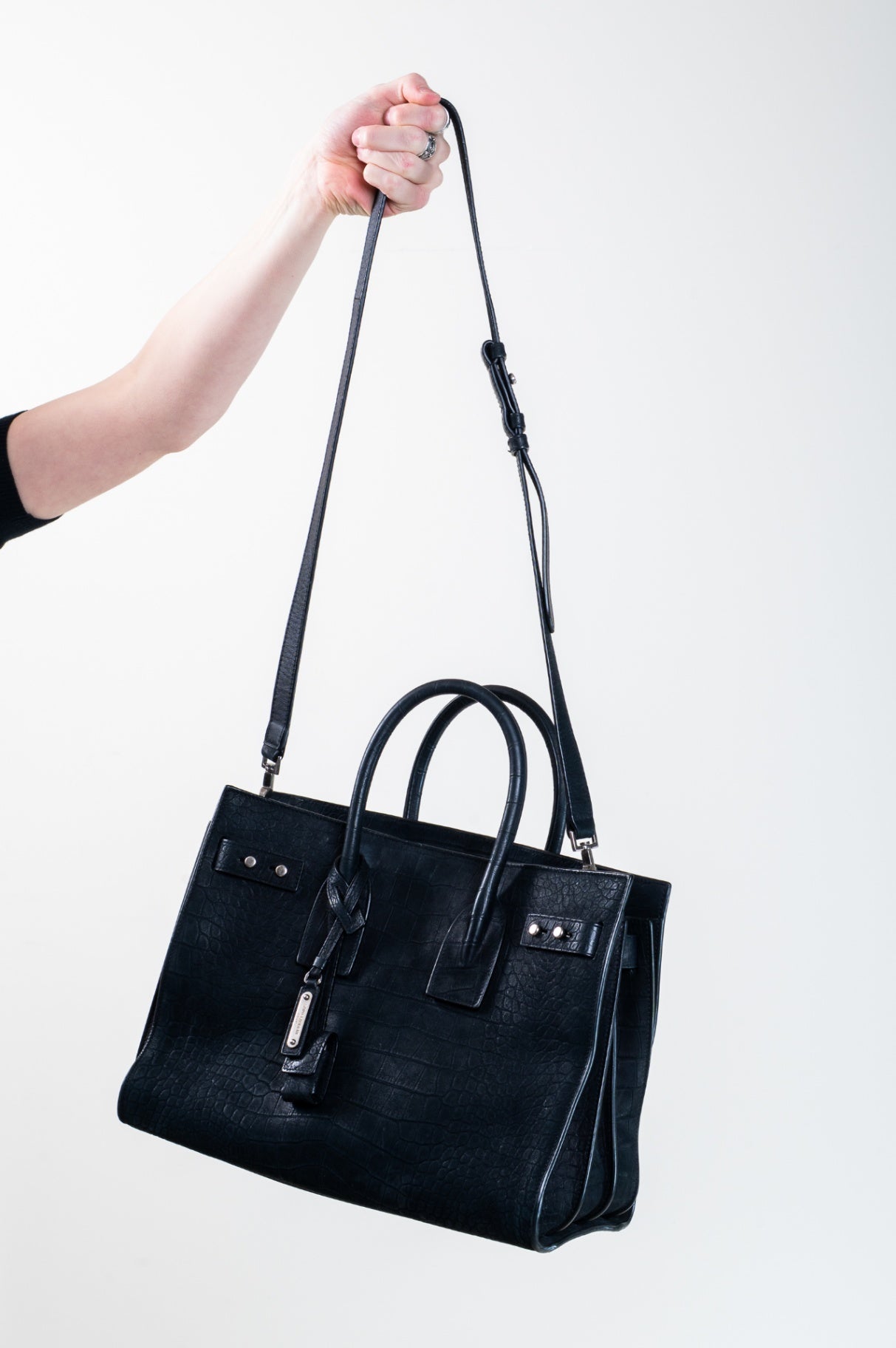 Small Embossed Crocodile Nubuck Sac De Jour Tote