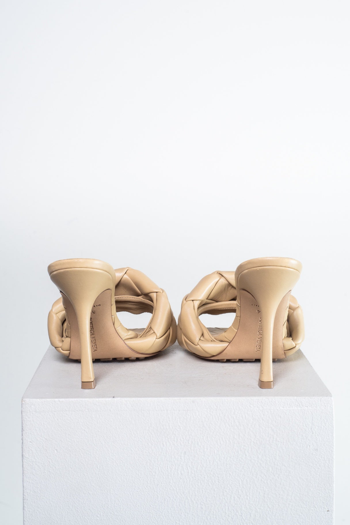 Beige Lido Intrecciato Leather Heeled Mules