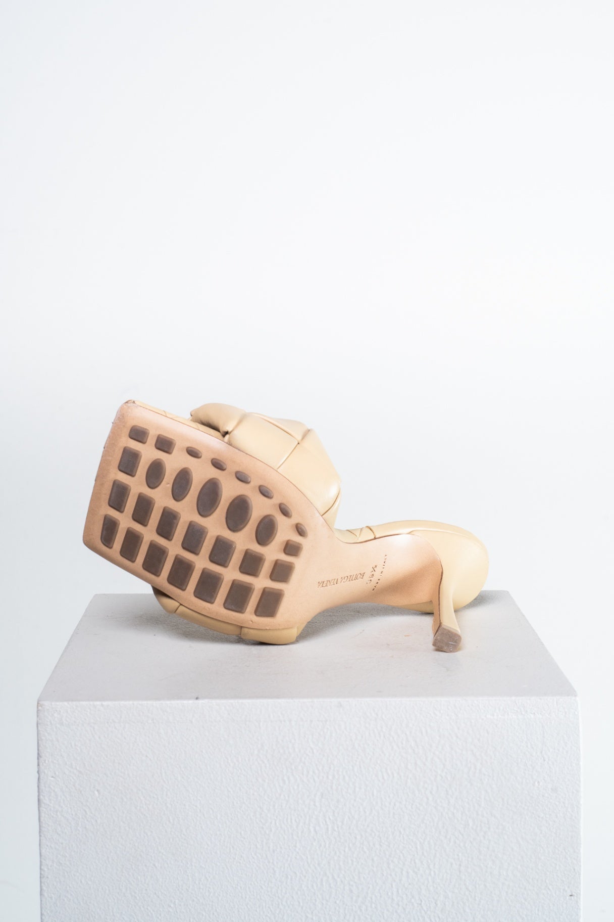 Beige Lido Intrecciato Leather Heeled Mules