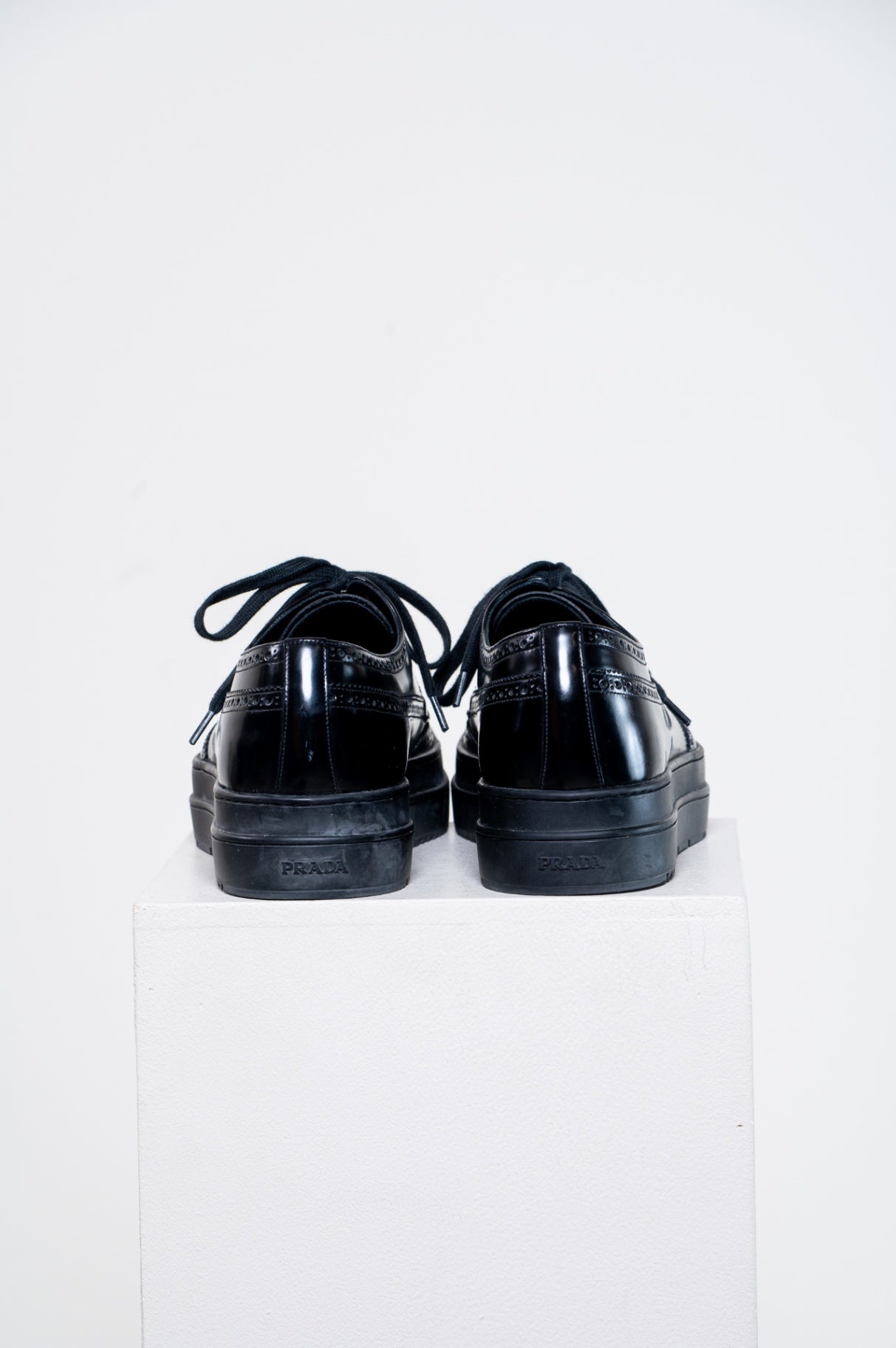 Black Platform Tie Up Brogue Shoe